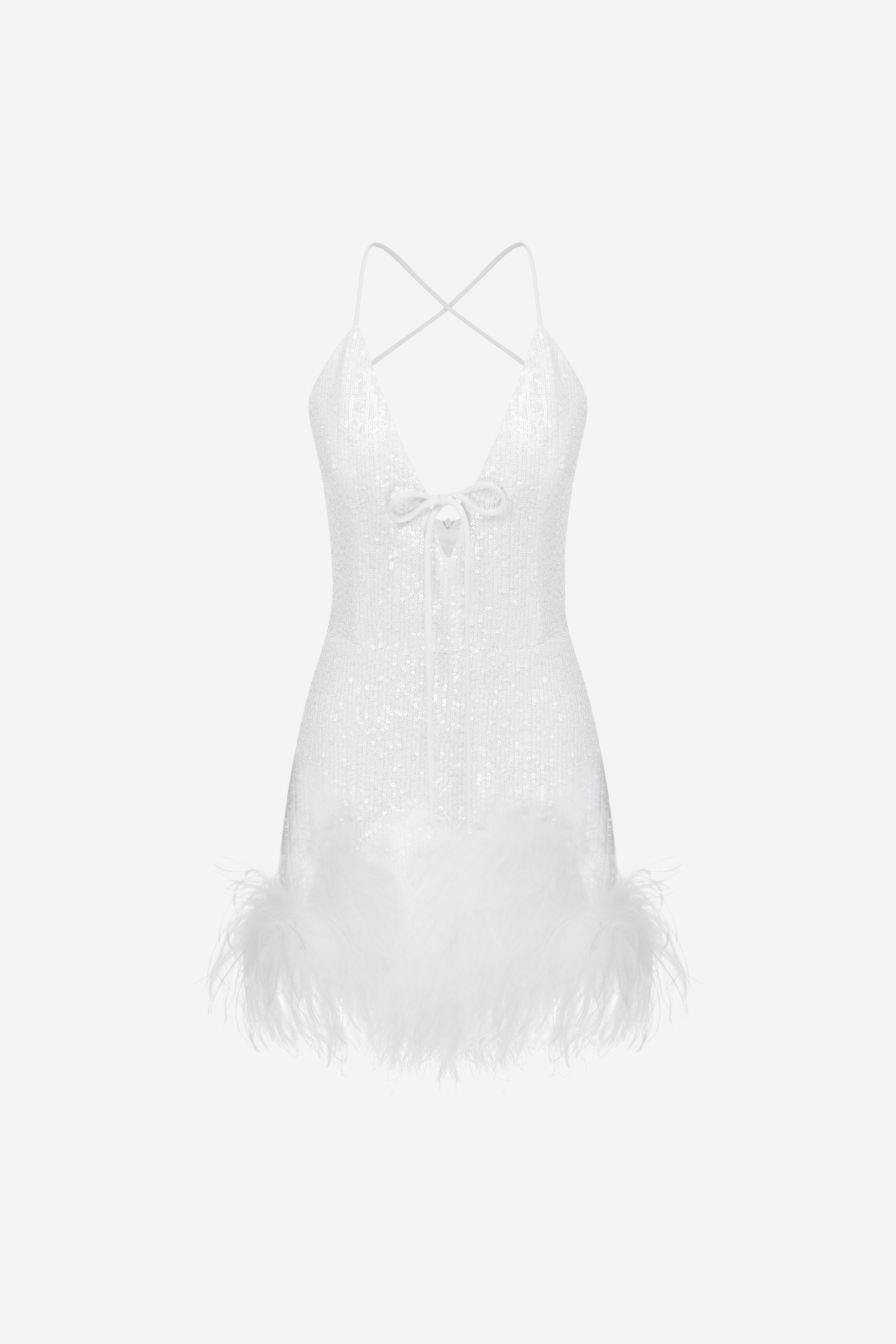 Tulip - V Neck Mini Sequin Dress With Feather Trim