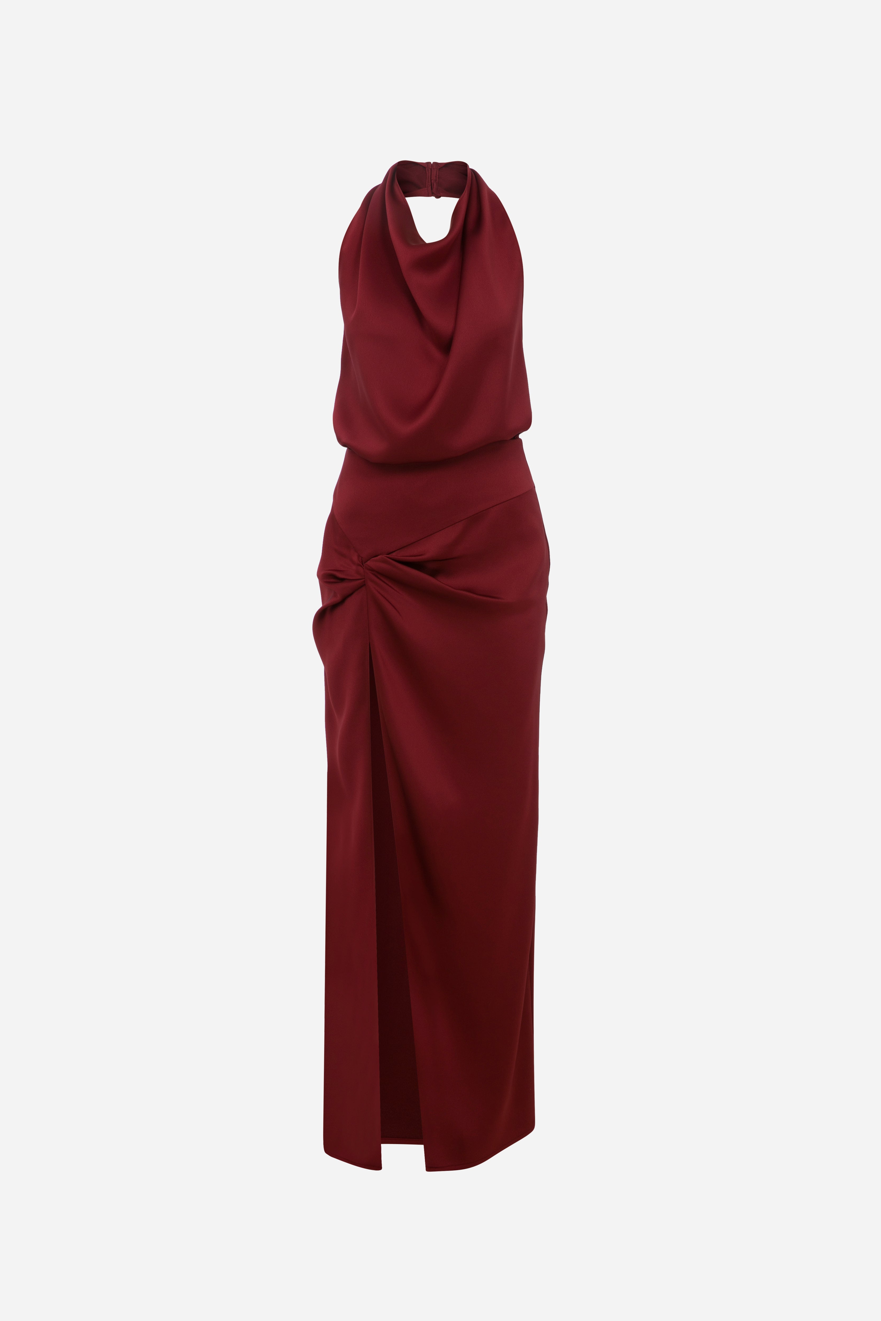 Alina - Satin Maxi Dress With Twist Detail