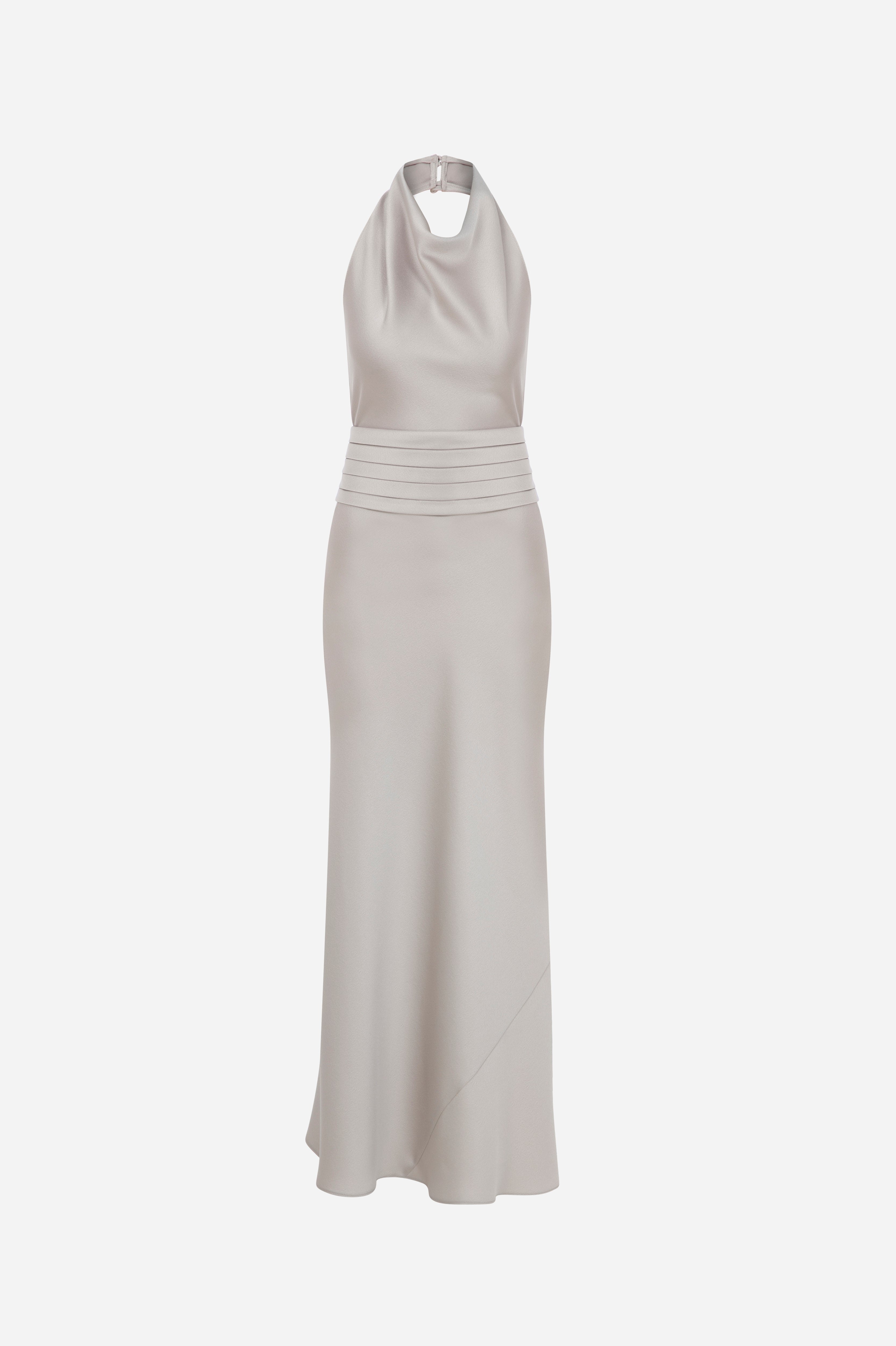 Sidney - Draped High Neck Bias Cut Satin Maxi Dress With Tuxedo Belt