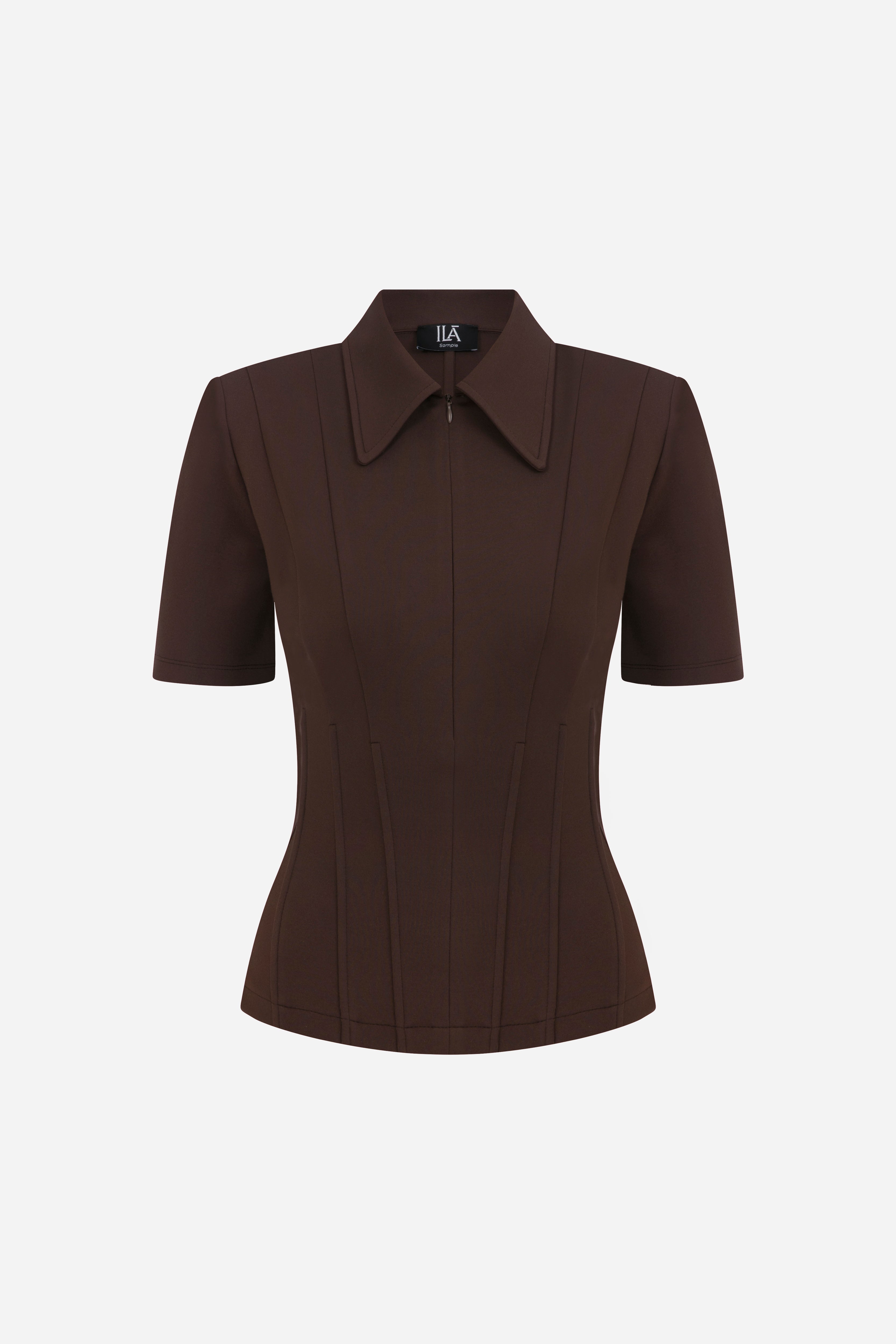Kate - Polo Neck Corset Detailed T-Shirt in Brown
