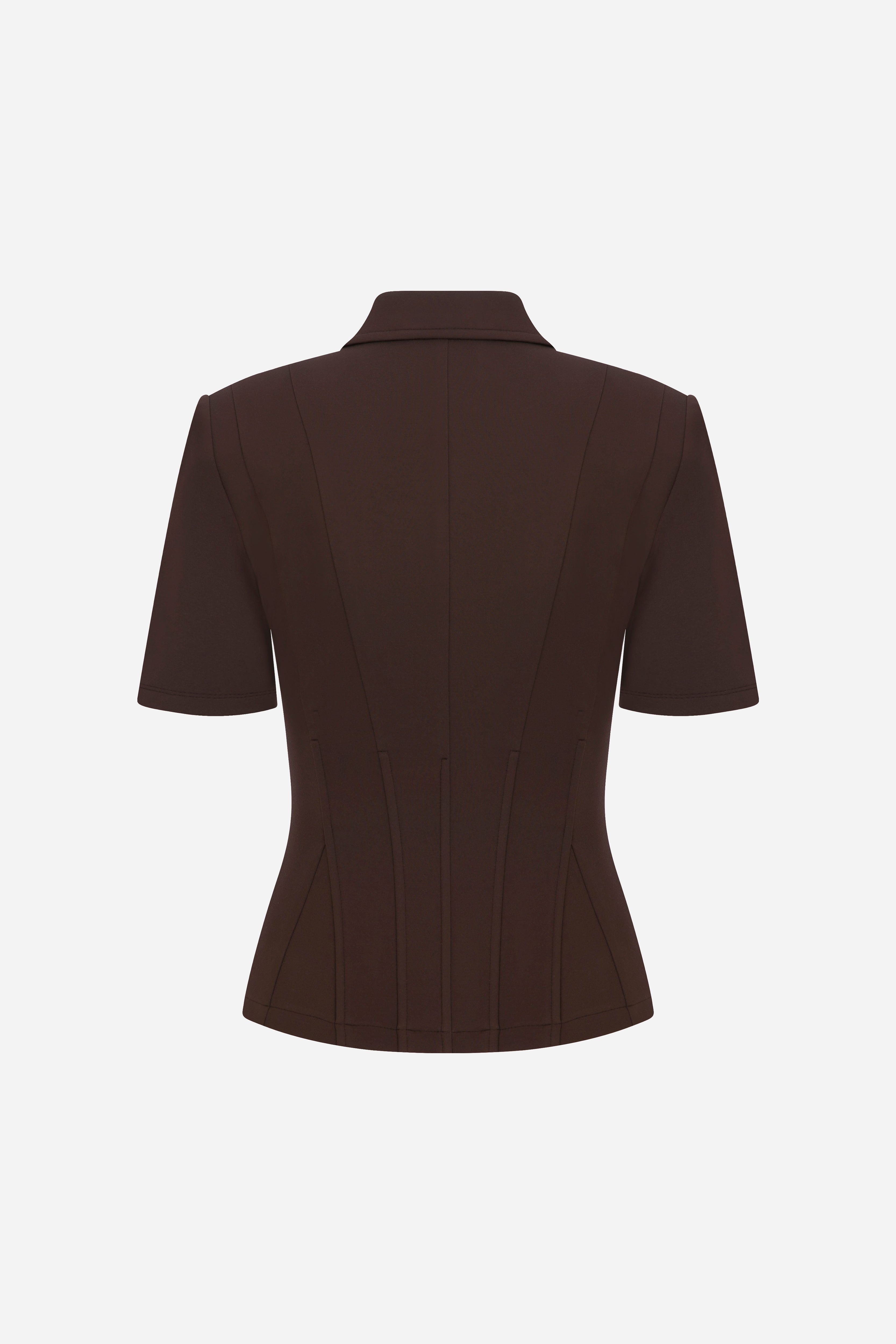 Kate - Polo Neck Corset Detailed T-Shirt in Brown