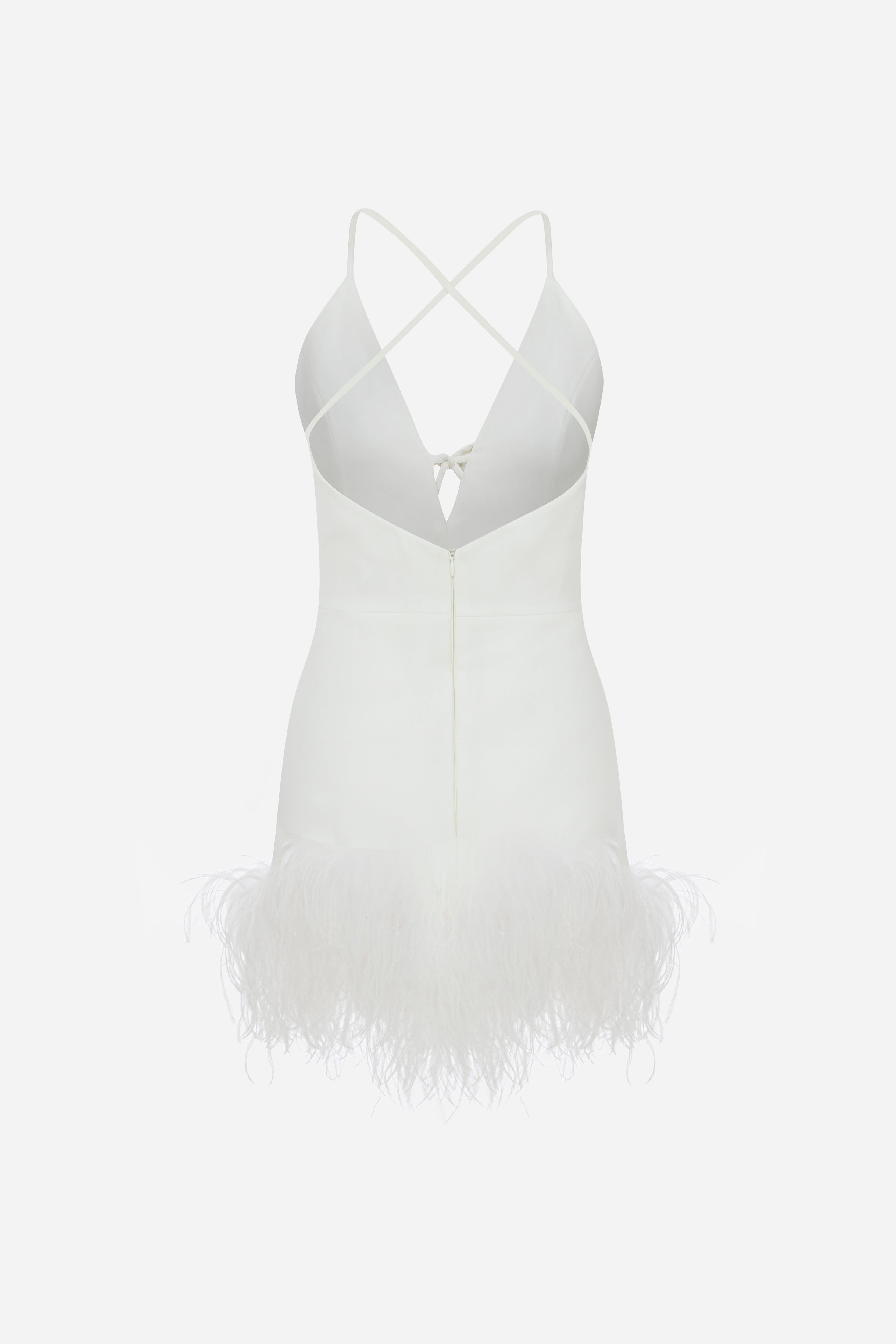 TULIP - V NECK MINI DRESS WITH FEATHER TRIM