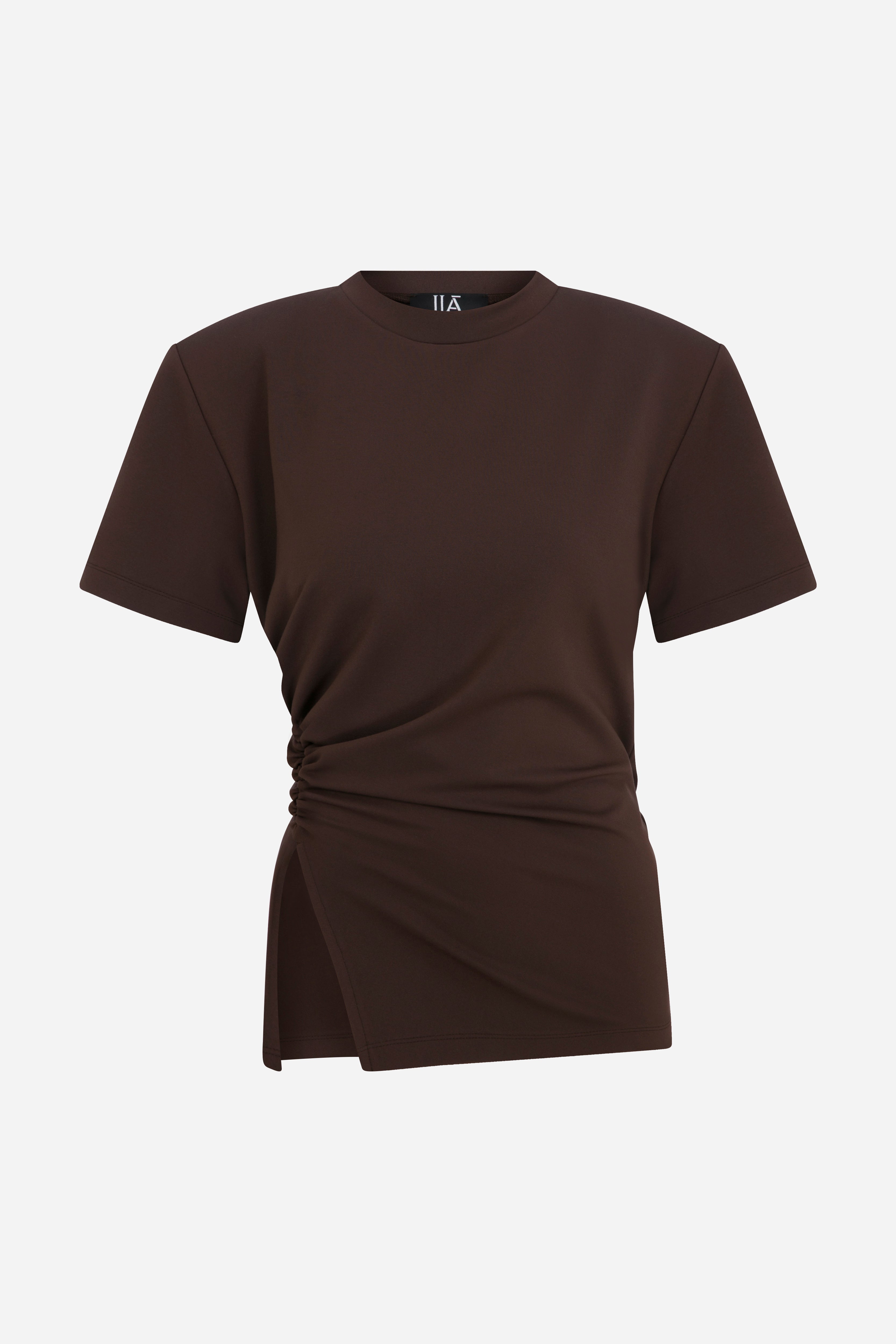 Lilia - Draped T-Shirt With Shoulder Pads in Brown