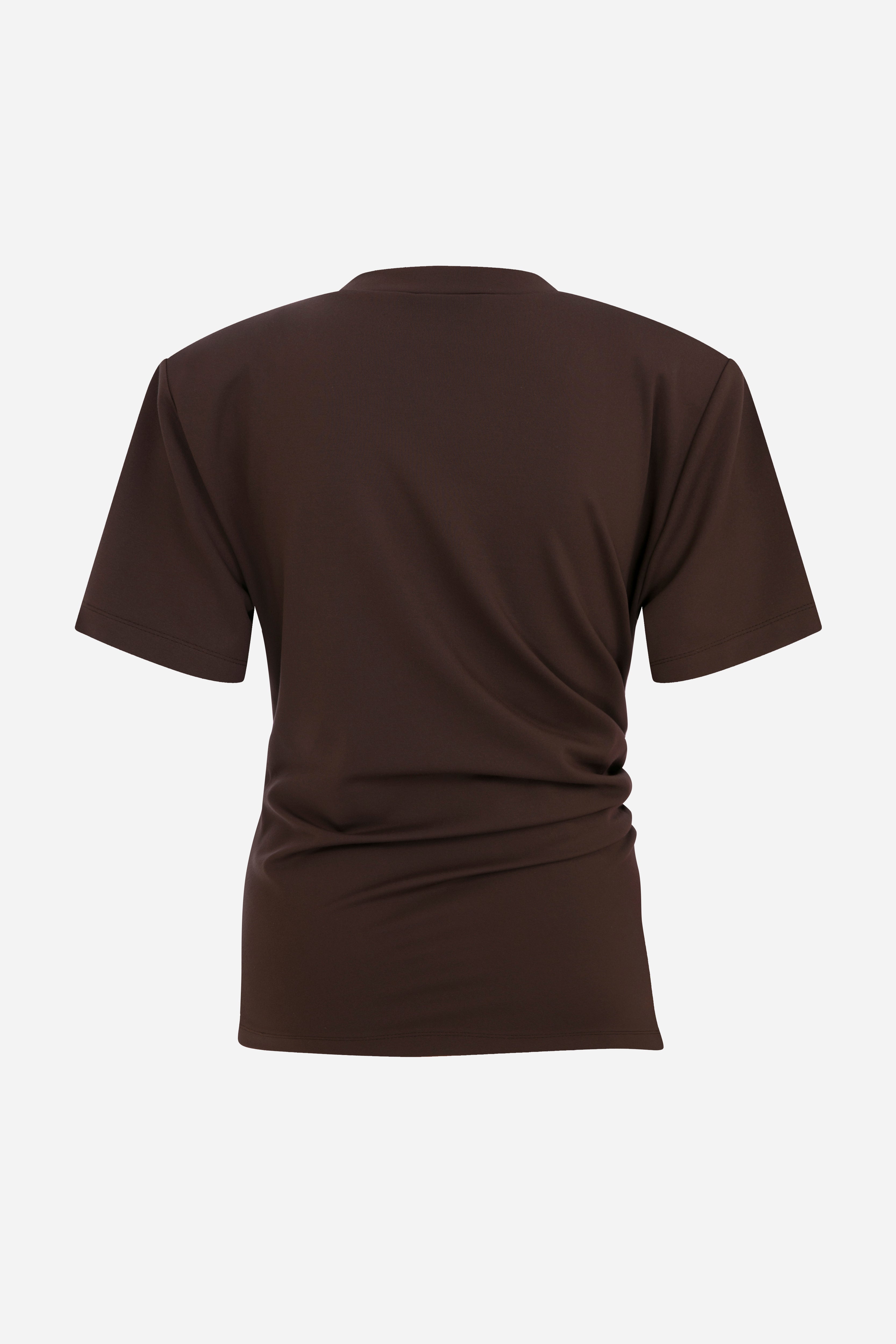 Lilia - Draped T-Shirt With Shoulder Pads in Brown