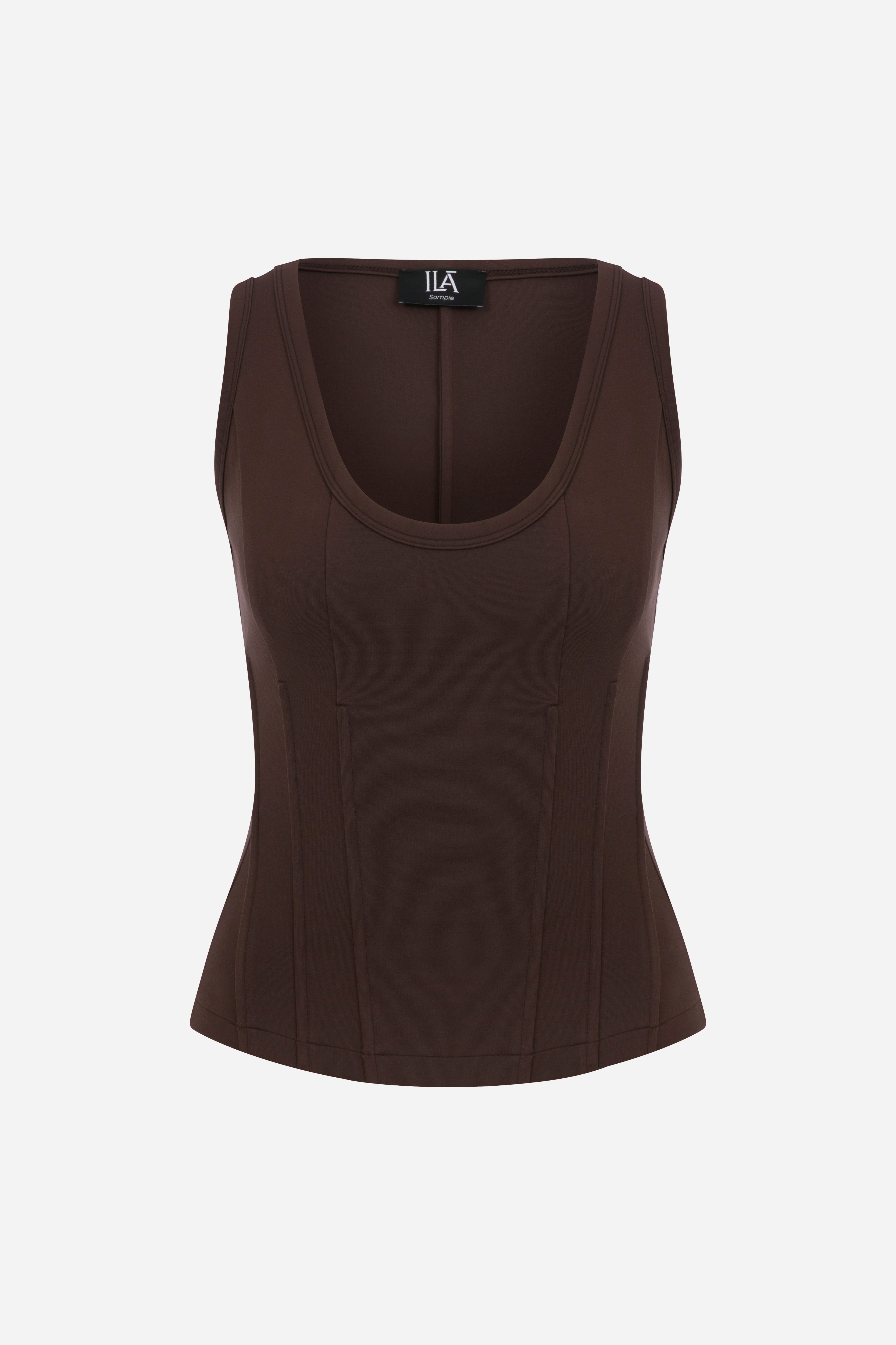 Lilou - U Neck Corset Detailed Tank Top in Brown