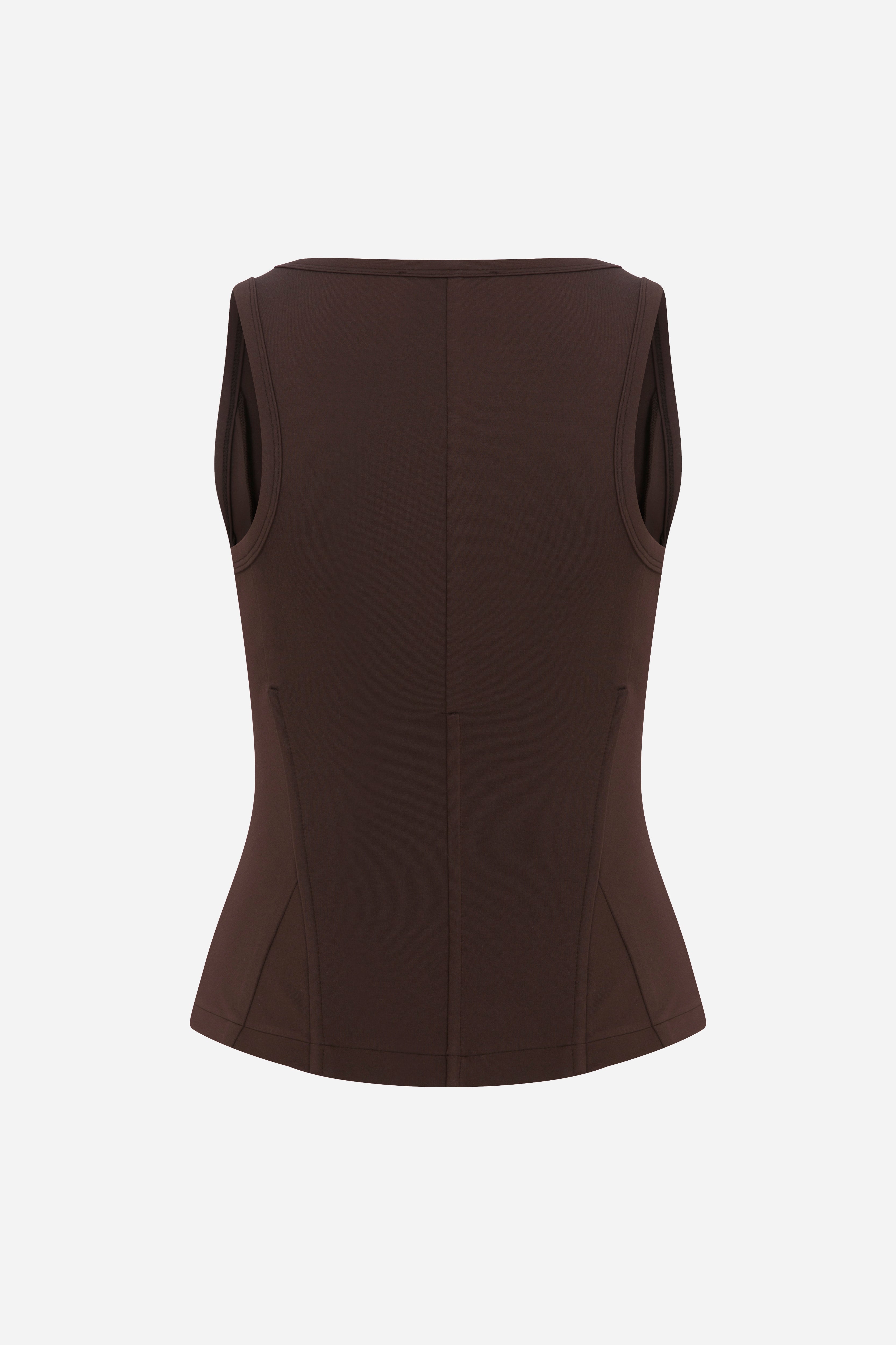 Lilou - U Neck Corset Detailed Tank Top in Brown