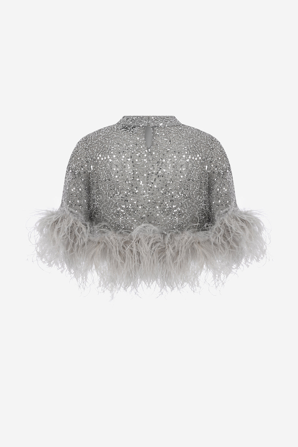 Camille - Sequin Crop Top With Feathers in Grey