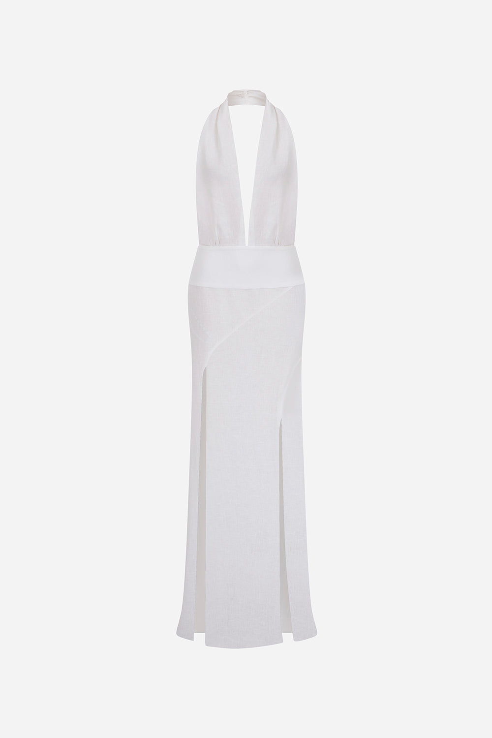 dress with slits on side Phoebe-V-Neck Linen Maxi Dress With Double Side Slits in White – ILA  Official