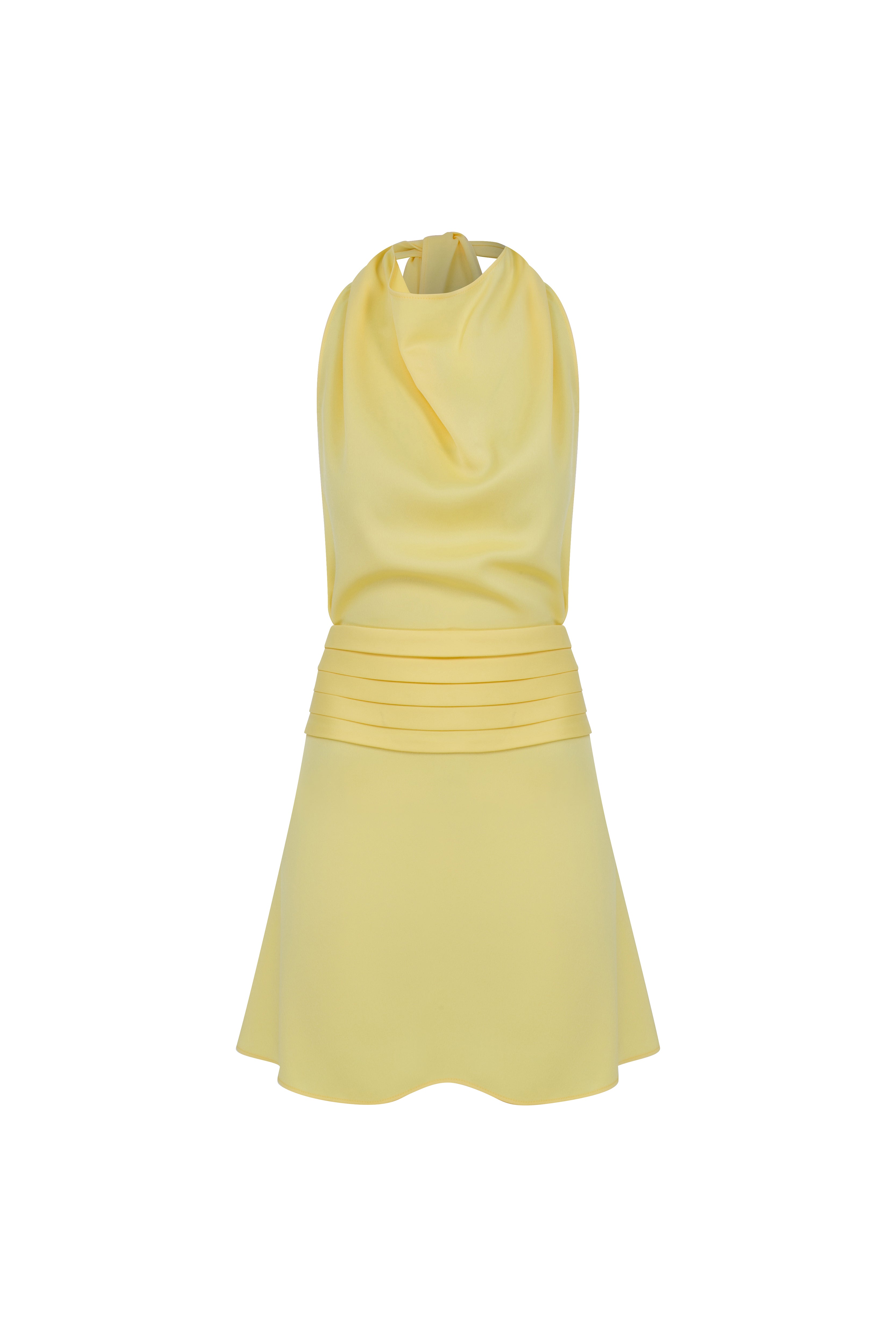 Monica - Draped High Neck Bias Cut Satin Mini Dress