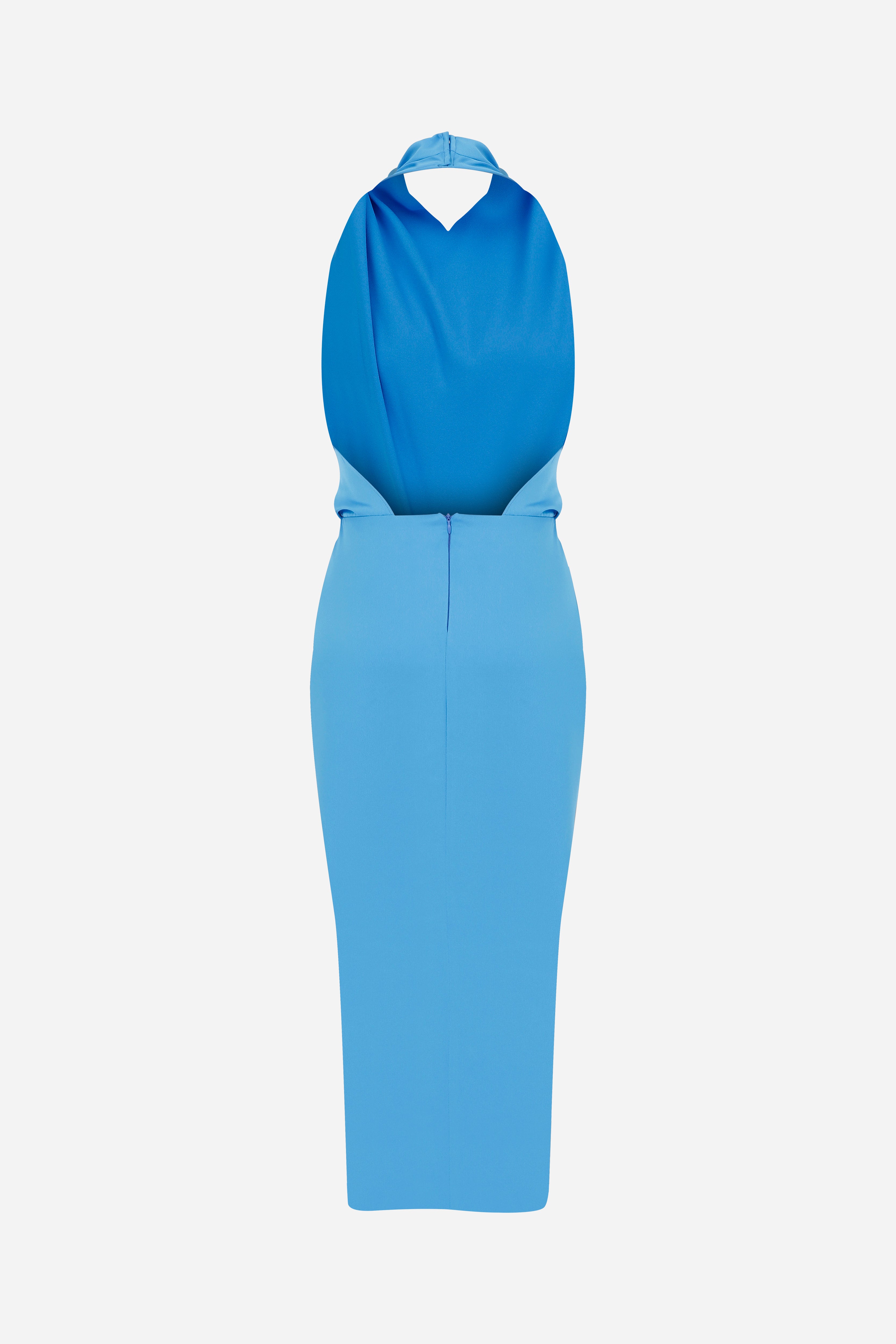 ARIES - SATIN MIDI DRESS WITH OPEN BACK in blue