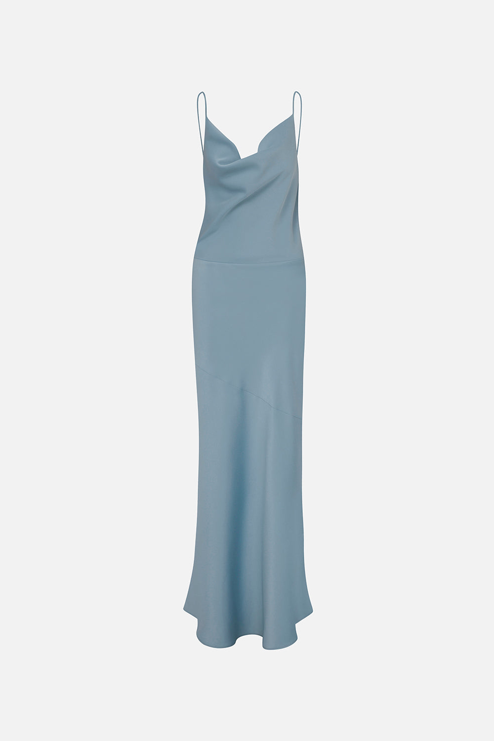 blue cowl neck slip dress Noemie-Cowl-Neck Open-Back Satin Maxi in Misty – ILA Official adjustable spaghetti straps
