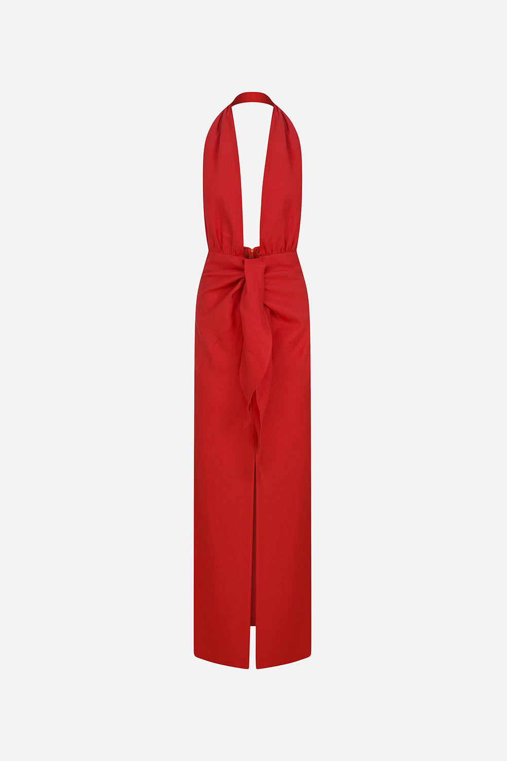 Simi - V Neck Linen Dress With Knot Detail