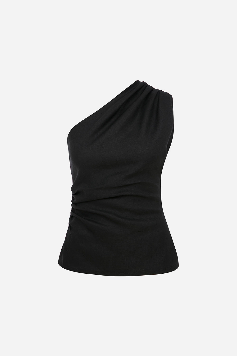 Mia - Linen One Shoulder Draped Detailed Blouse