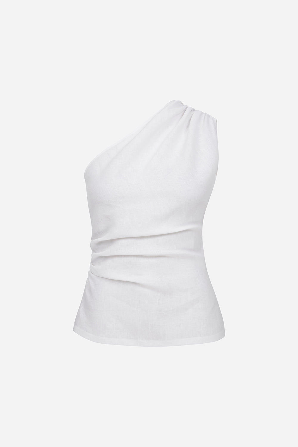 Mia - Linen One Shoulder Draped Detailed Blouse
