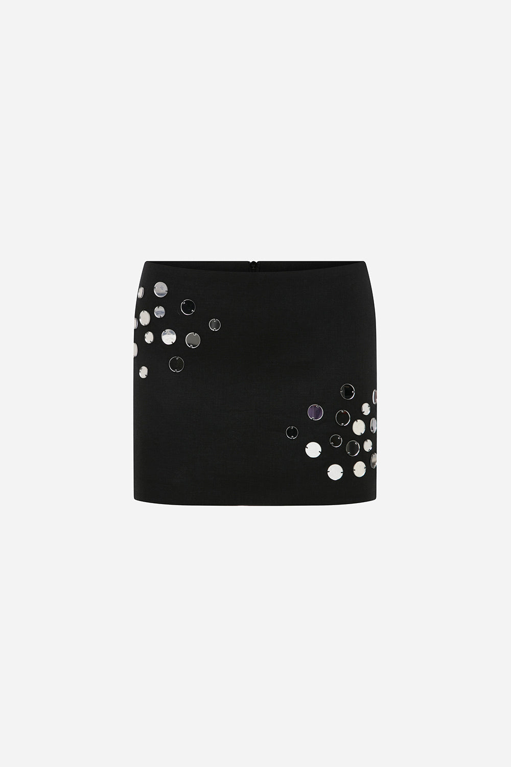 Odine - Linen Mini Skirt with Handmade Mirror Details