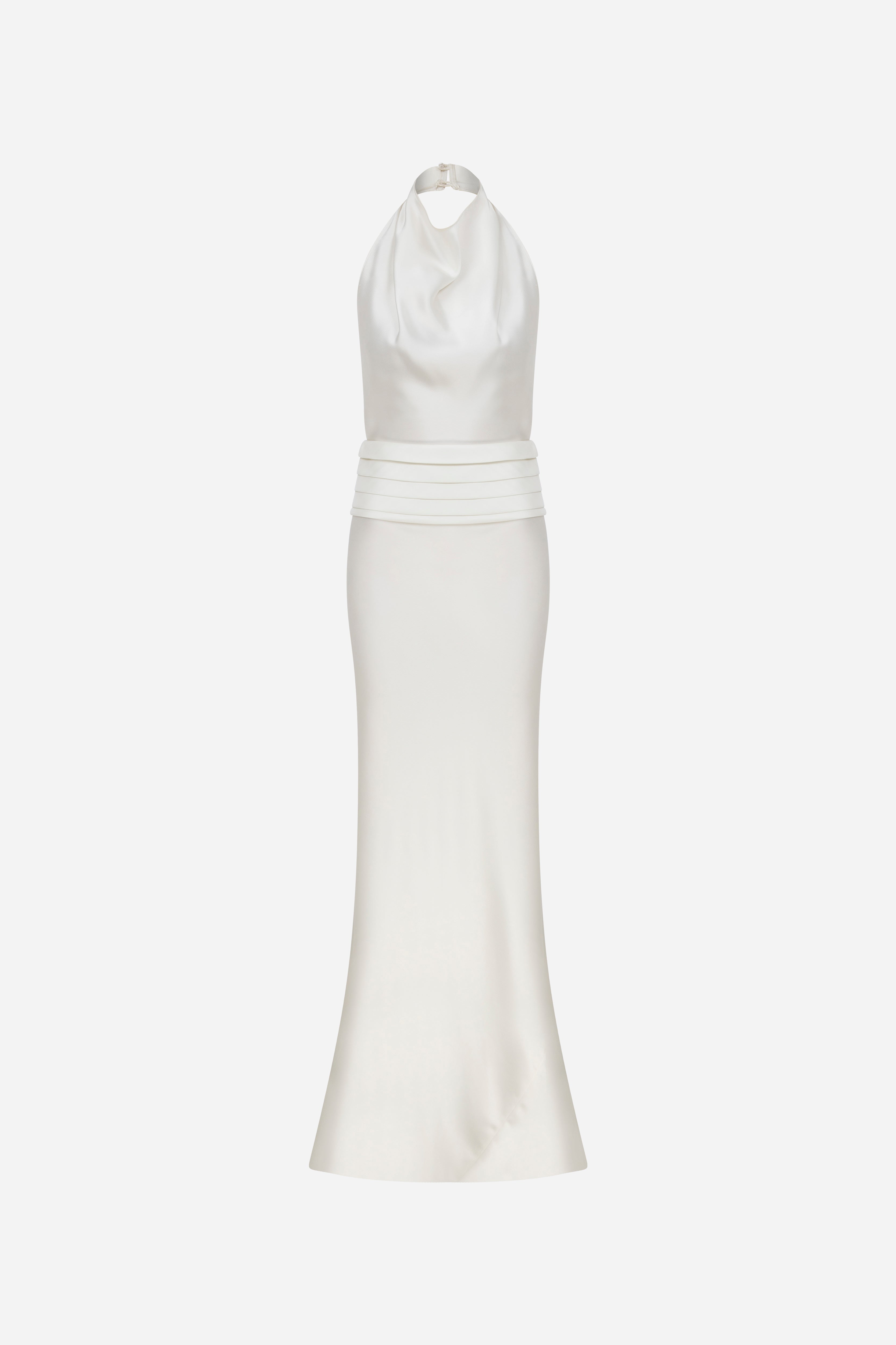 Sidney - Crowl Neck Bias Cut Satin Maxi Dress With Tuxedo Belt