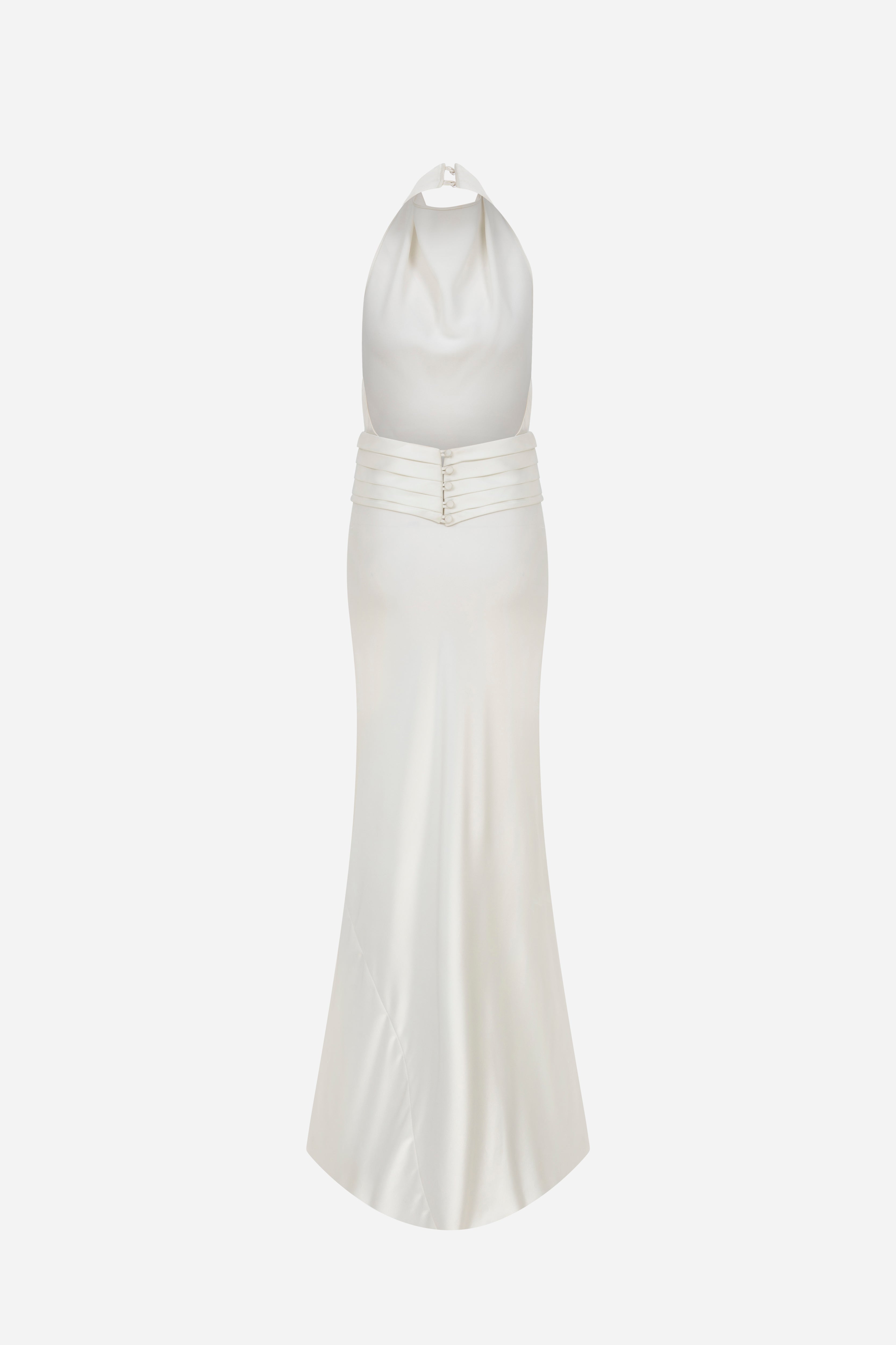 Sidney - Crowl Neck Bias Cut Satin Maxi Dress With Tuxedo Belt