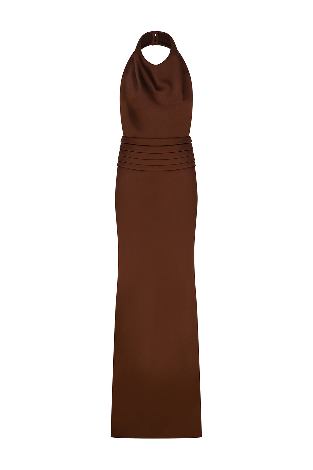 Sidney - Draped High Neck Bias Cut Satin Maxi Dress With Tuxedo Belt