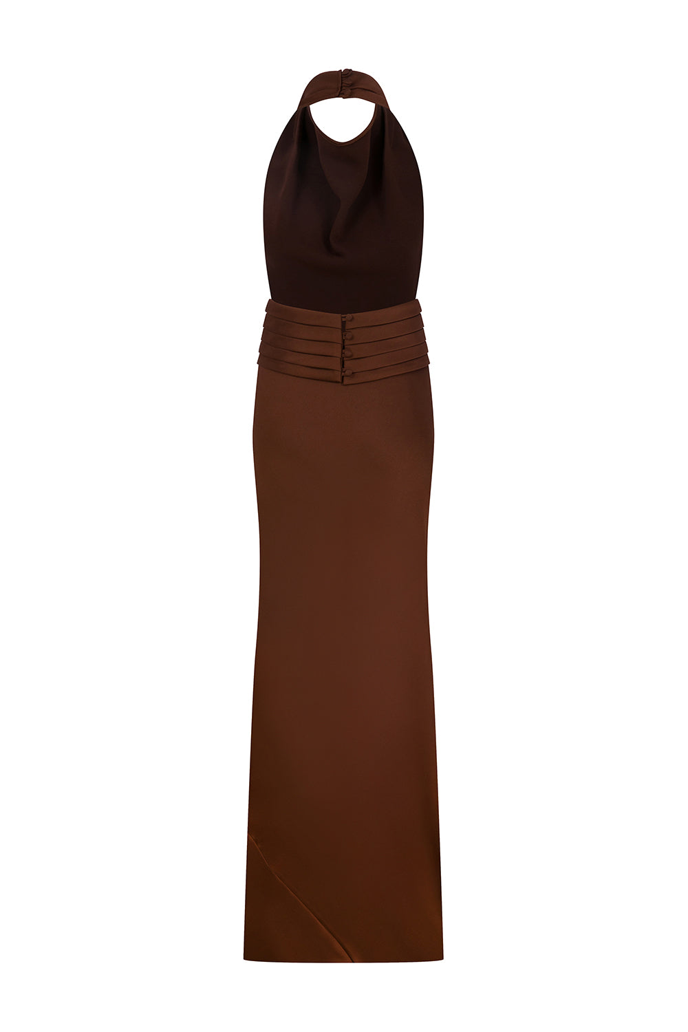 Sidney - Draped High Neck Bias Cut Satin Maxi Dress With Tuxedo Belt