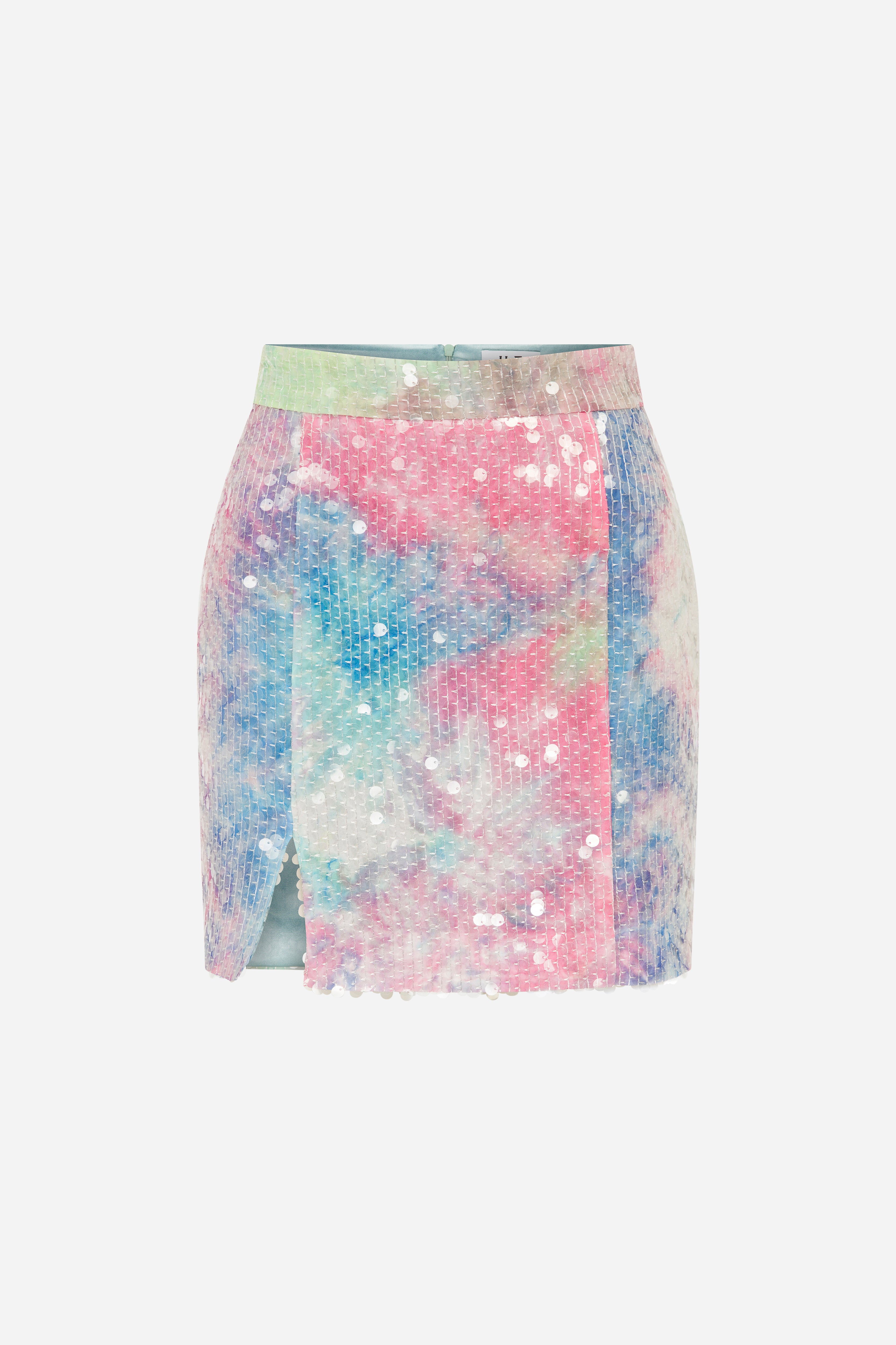 Janine - Silk Sequin Mini Skirt With Front Slit