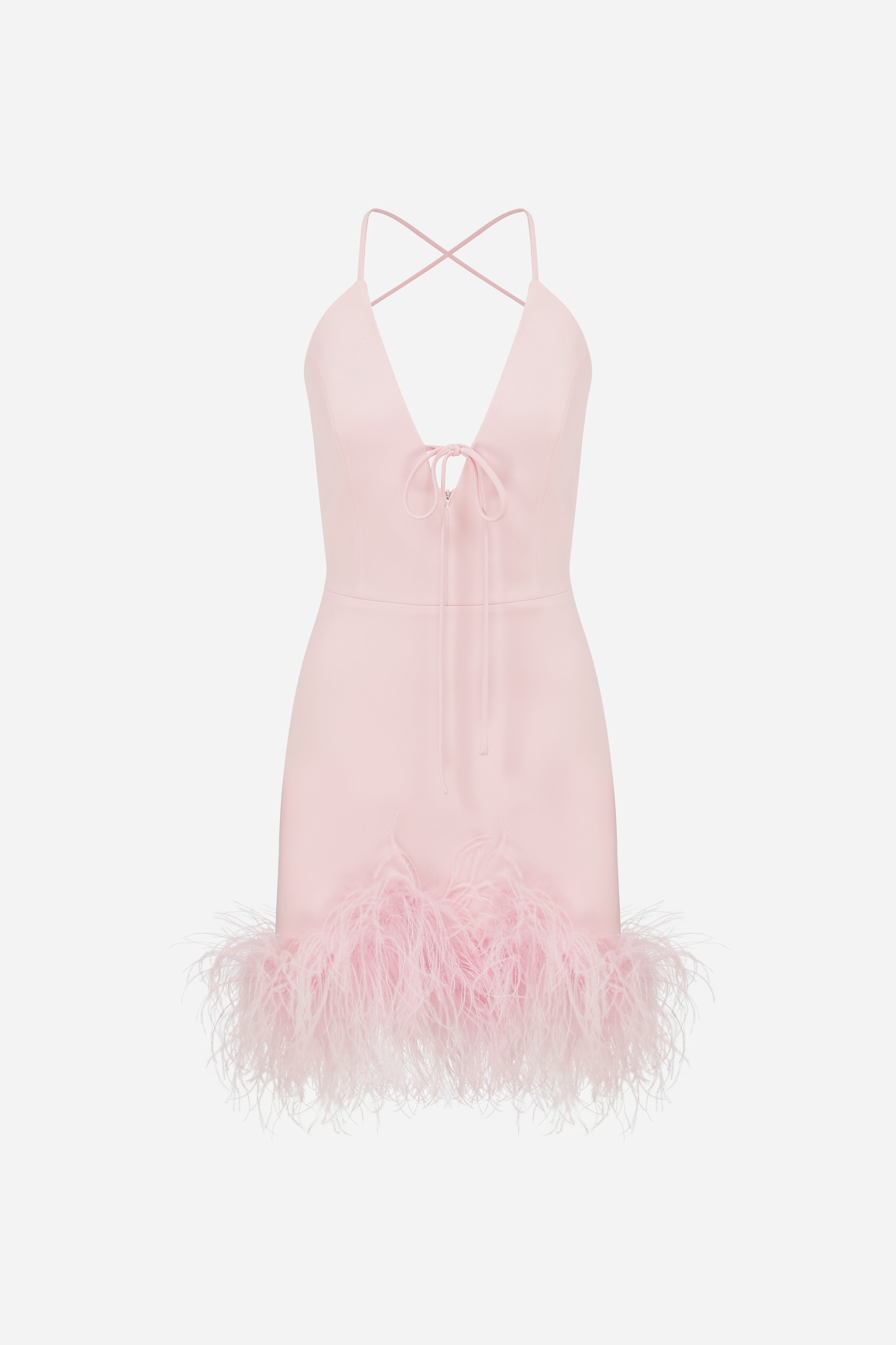 TULIP - V NECK MINI DRESS WITH FEATHER TRIM