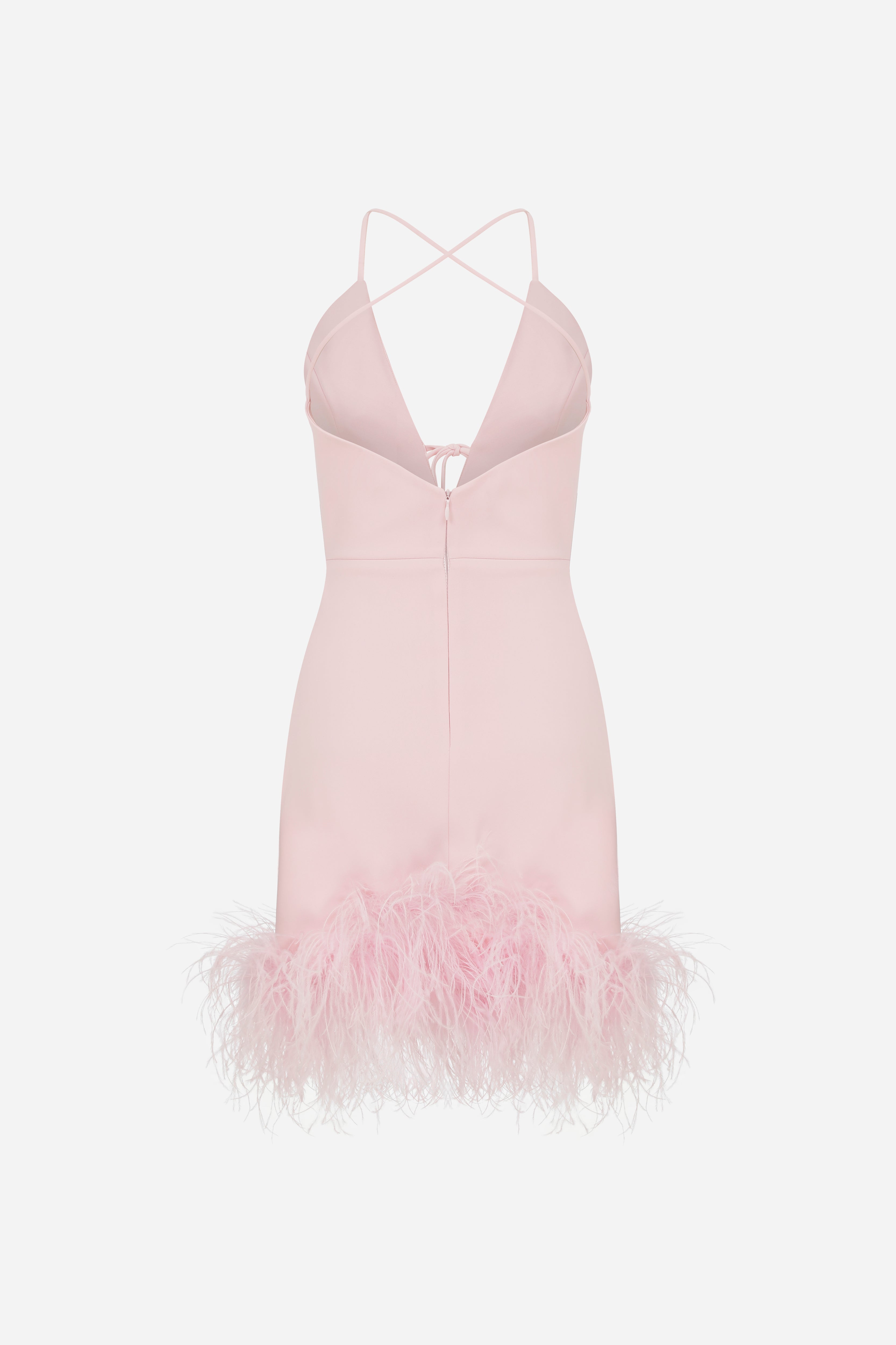 TULIP - V NECK MINI DRESS WITH FEATHER TRIM