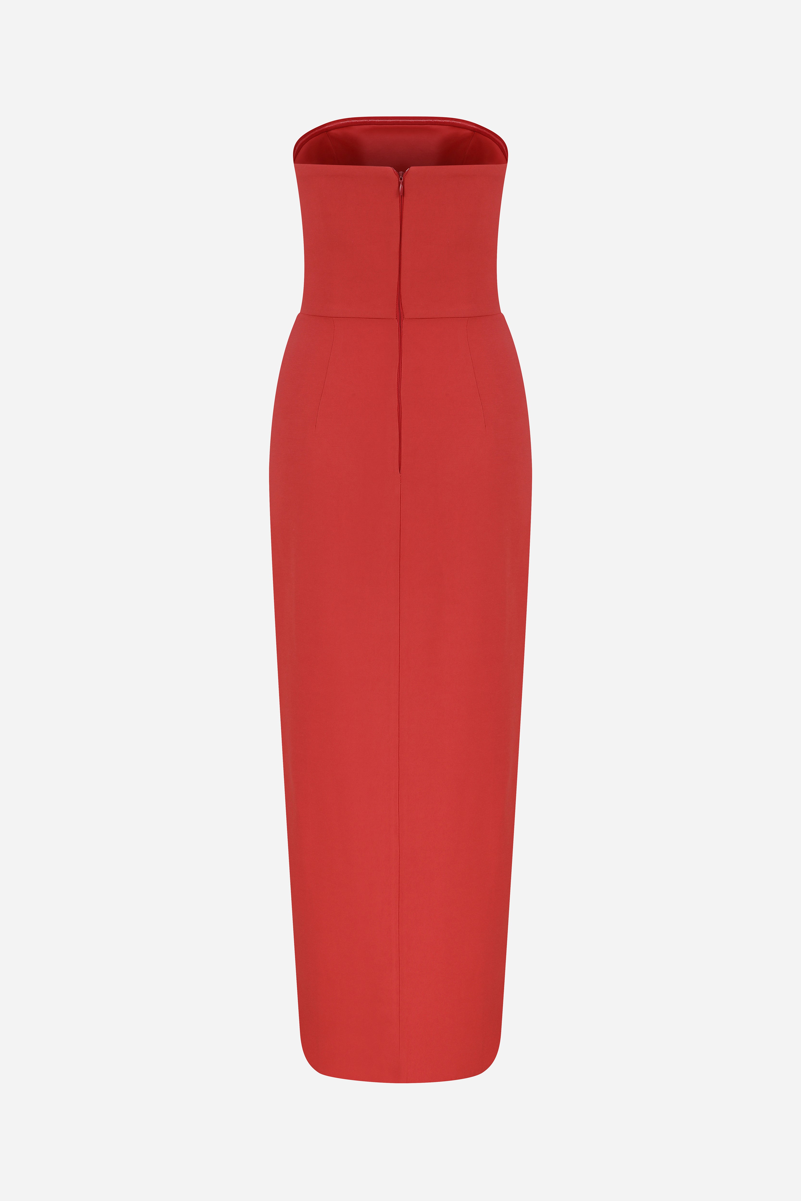 Lia - Satin Detailed Strapless Midi Dress