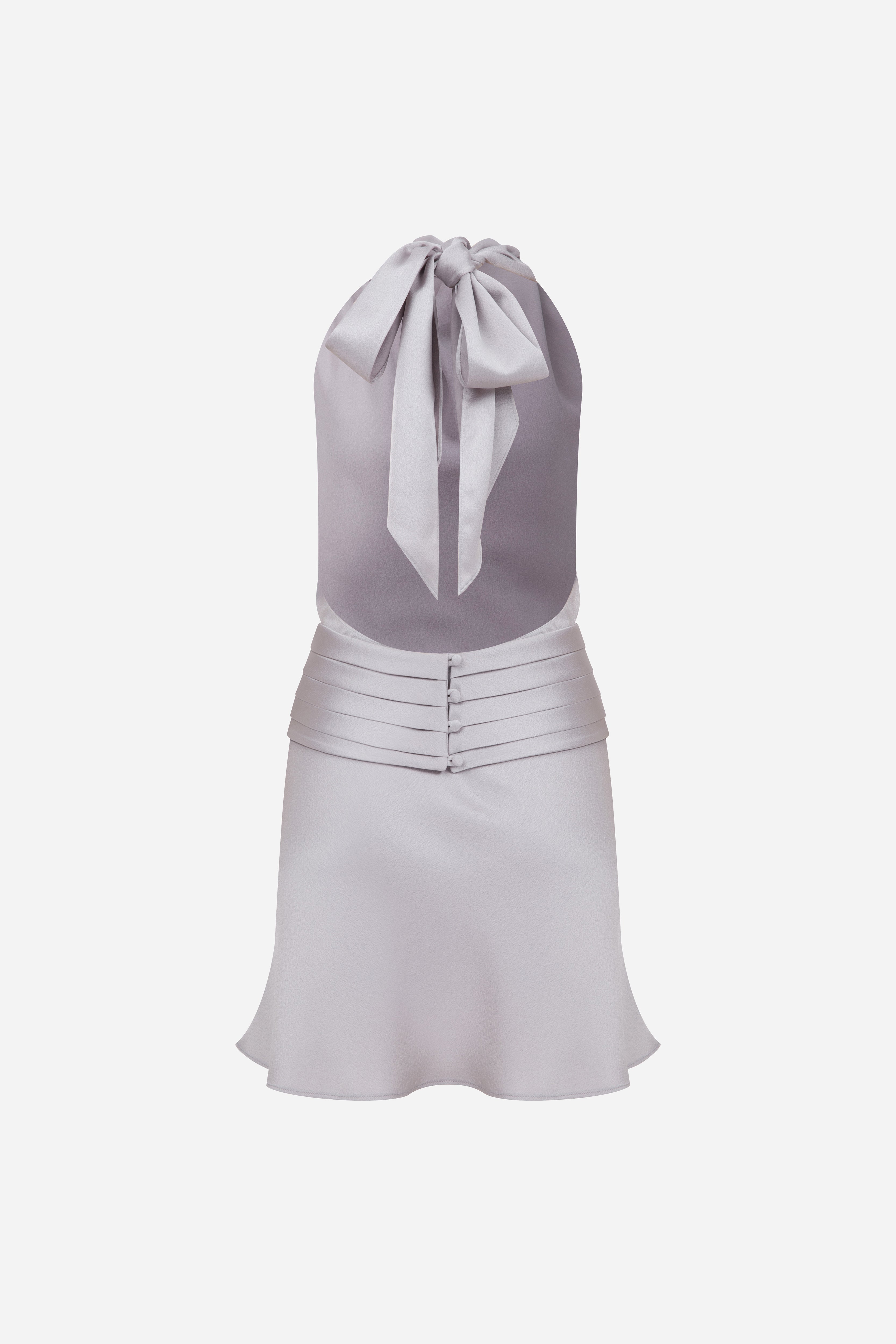 Monica - Draped High Neck Bias Cut Satin Mini Dress
