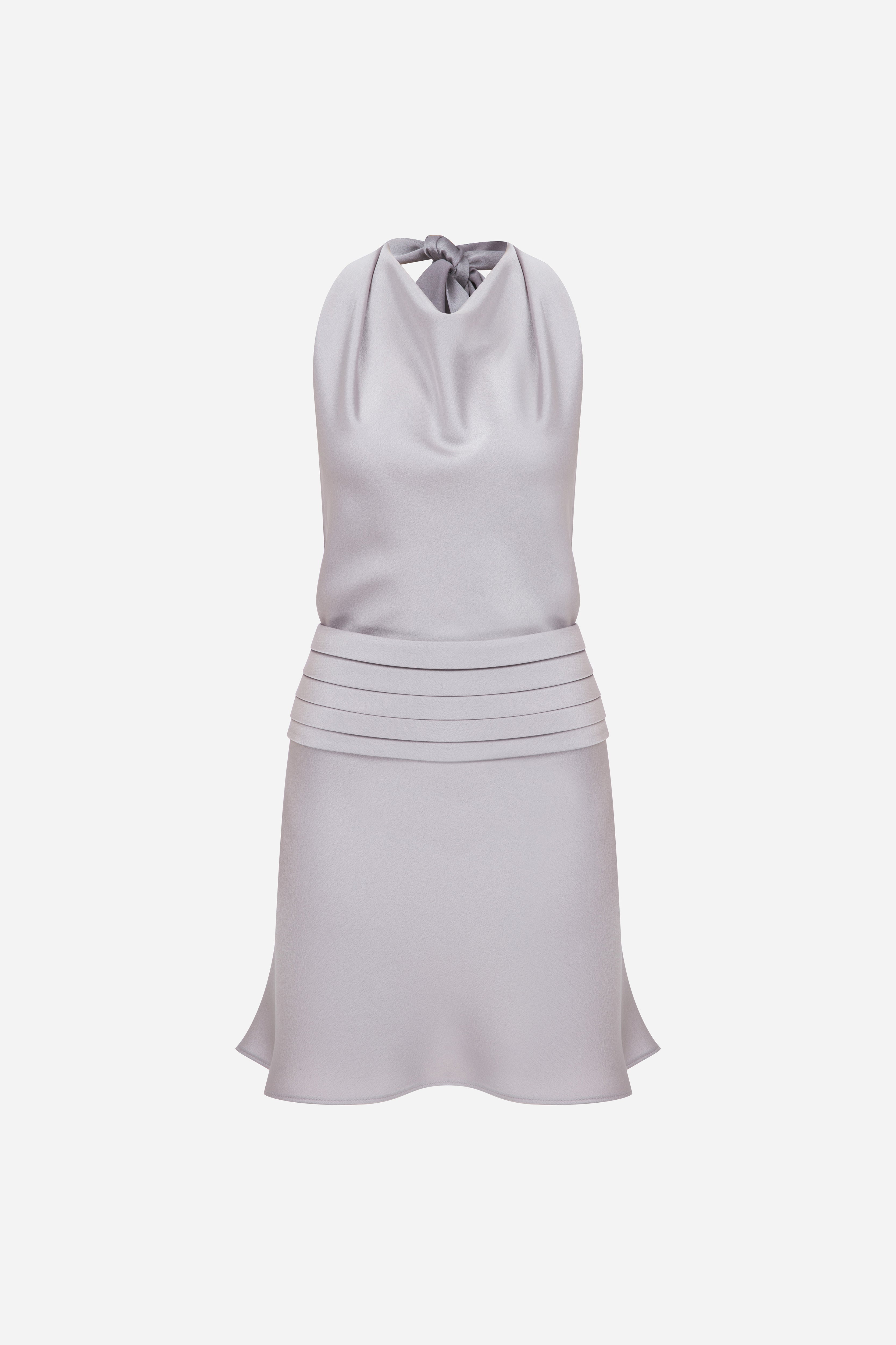 Monica - Draped High Neck Bias Cut Satin Mini Dress