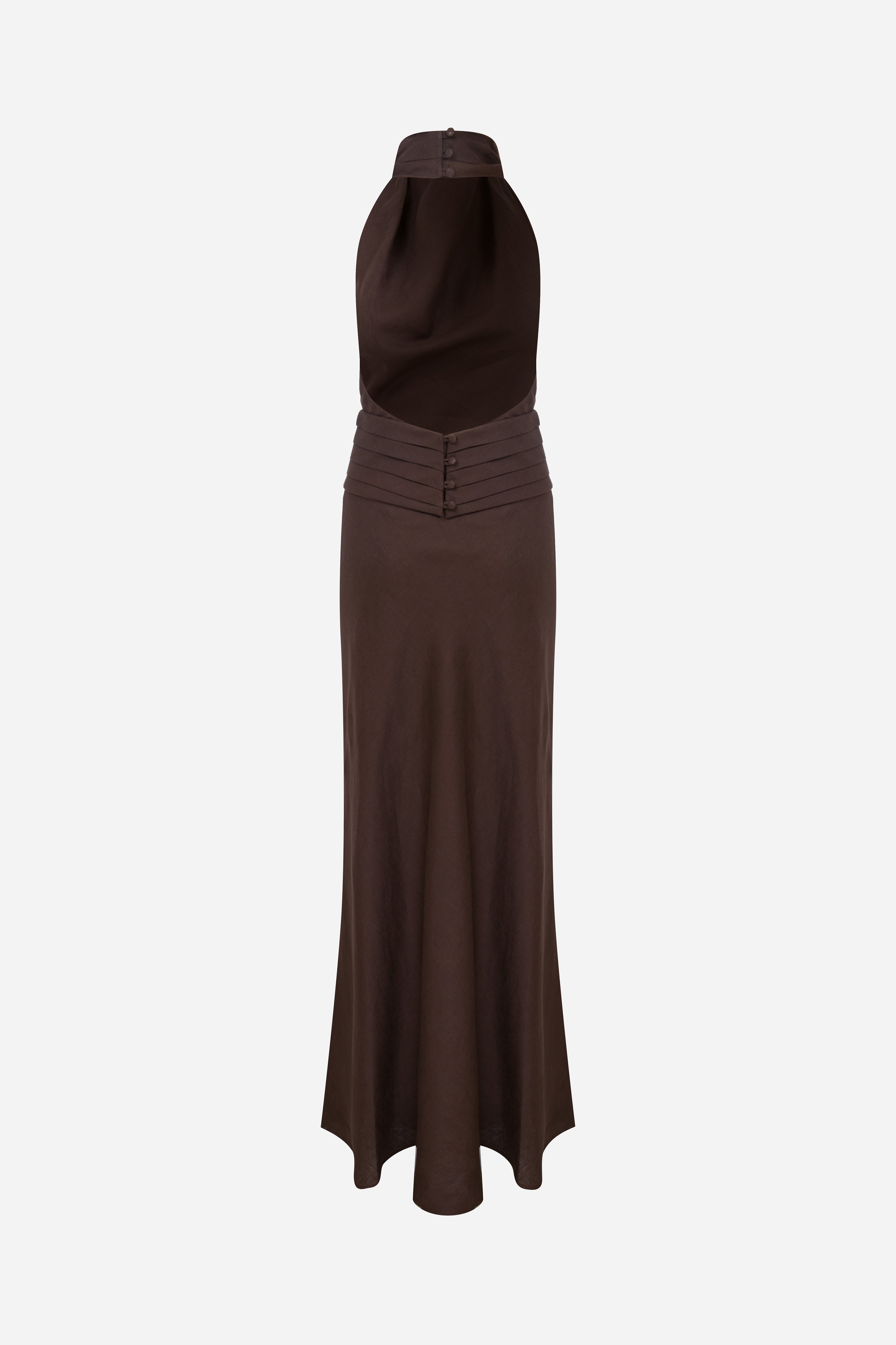 Sia - Crowl Neck Bias Cut Linen Maxi Dress