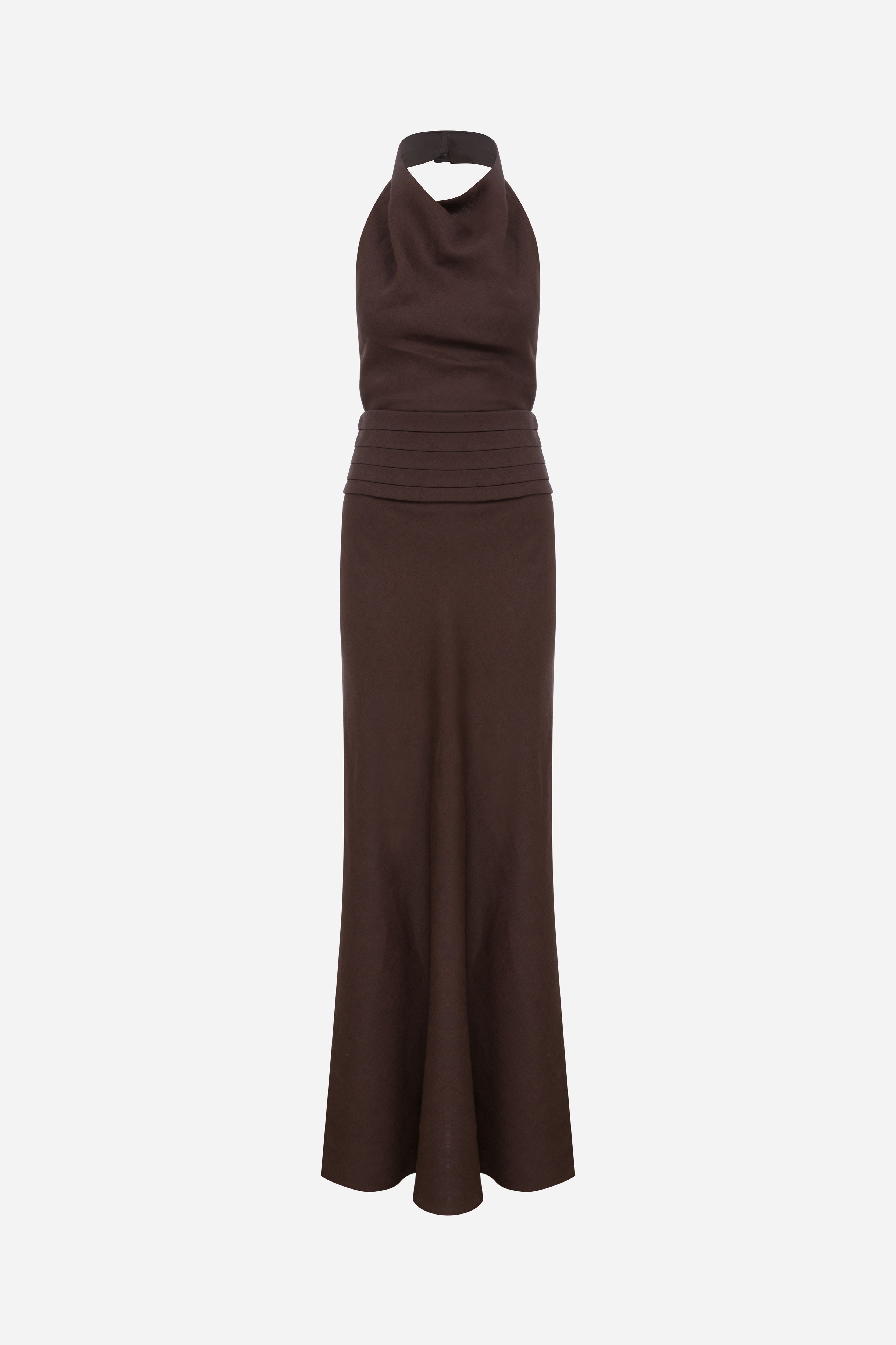 Sia - Crowl Neck Bias Cut Linen Maxi Dress