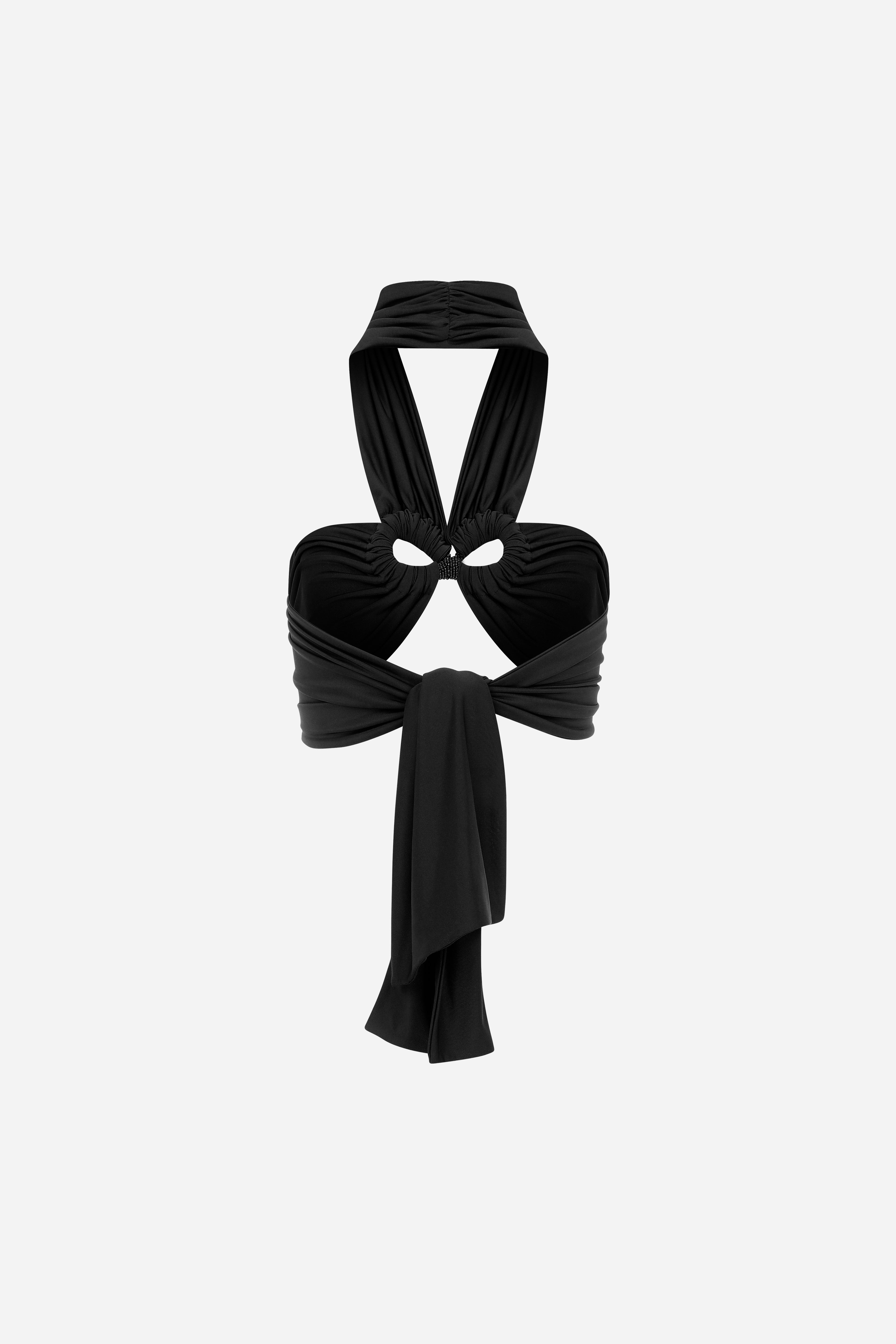 VALERIA - JERSEY TOP WITH ACCESSORY IN BLACK