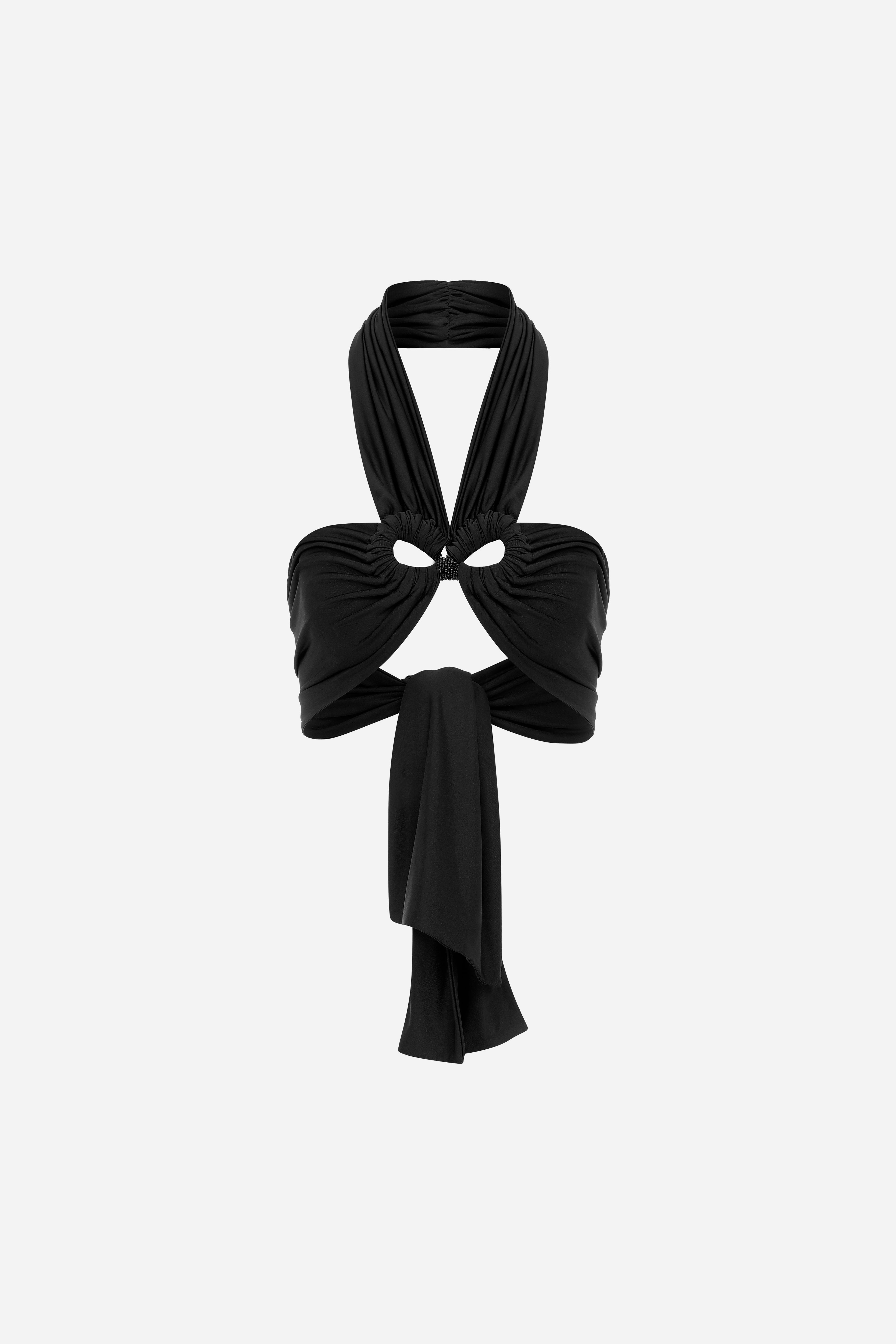 VALERIA - JERSEY TOP WITH ACCESSORY IN BLACK