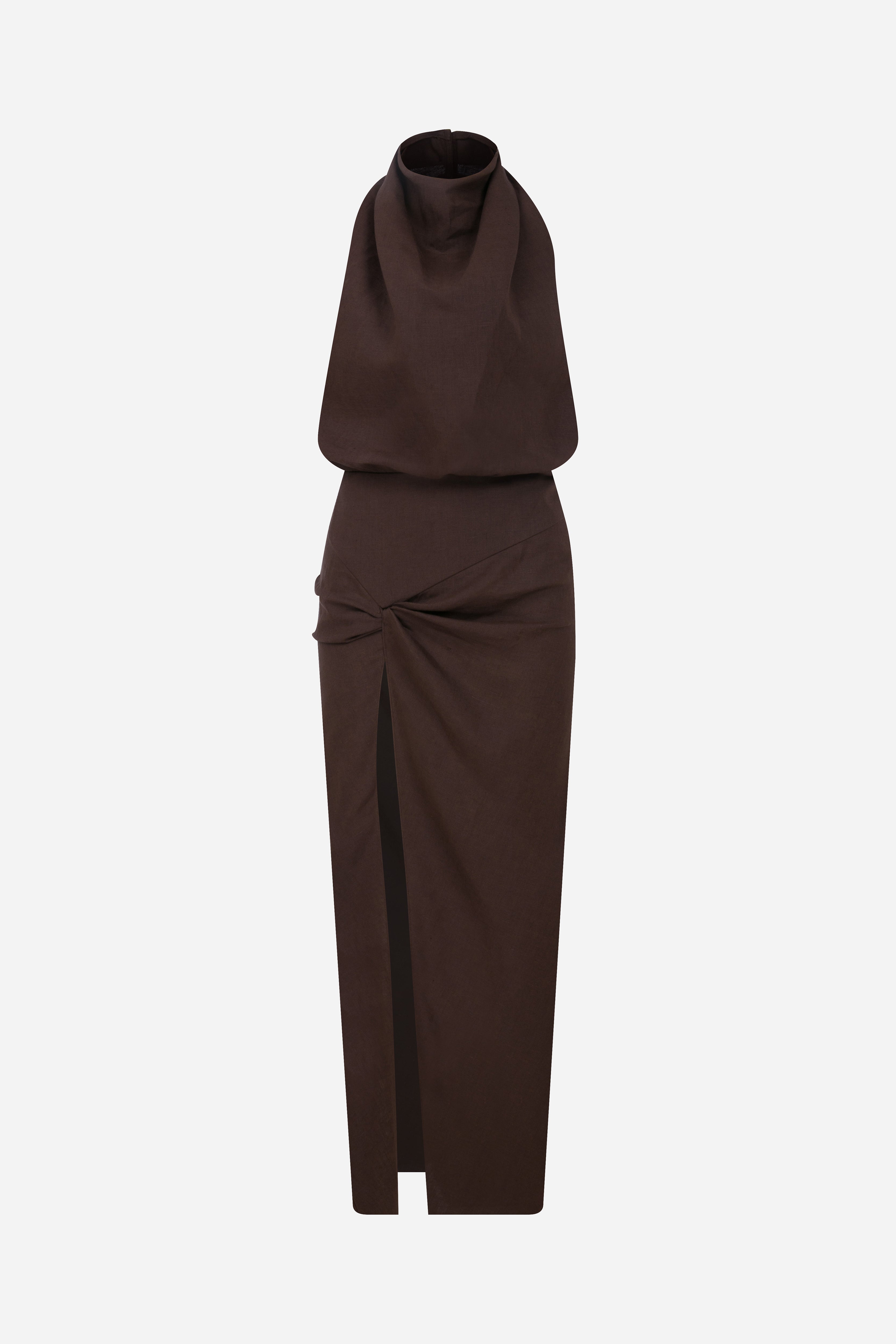 Viale - Linen Midi Dress with Twist Detail