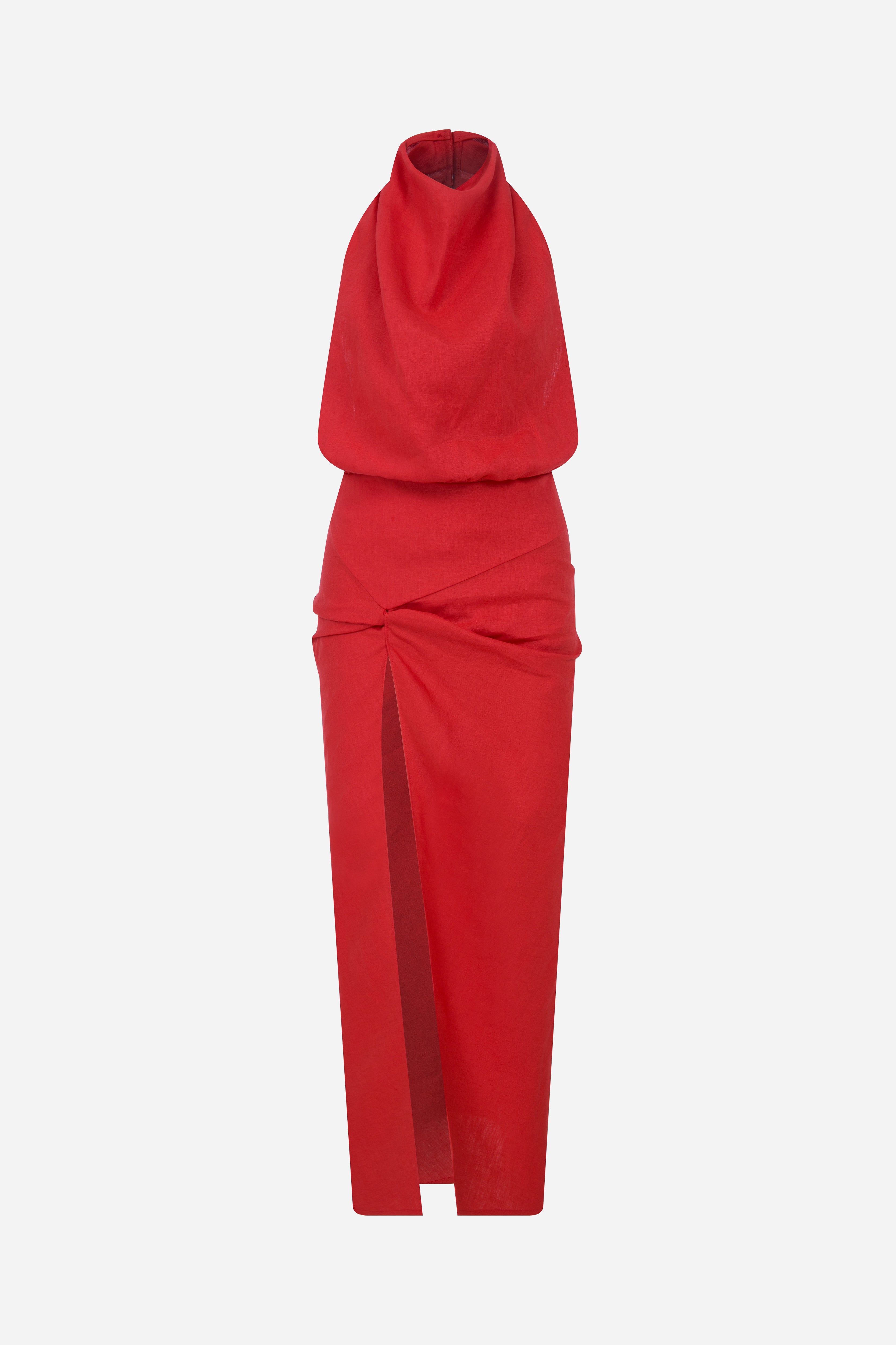 Viale - Linen Midi Dress with Twist Detail