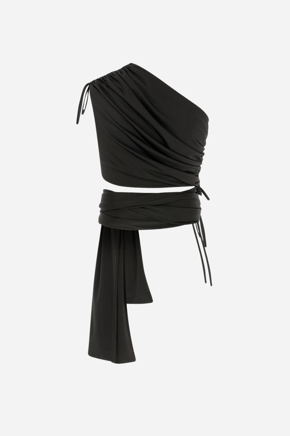 Agatti - One shoulder wrap up top in black