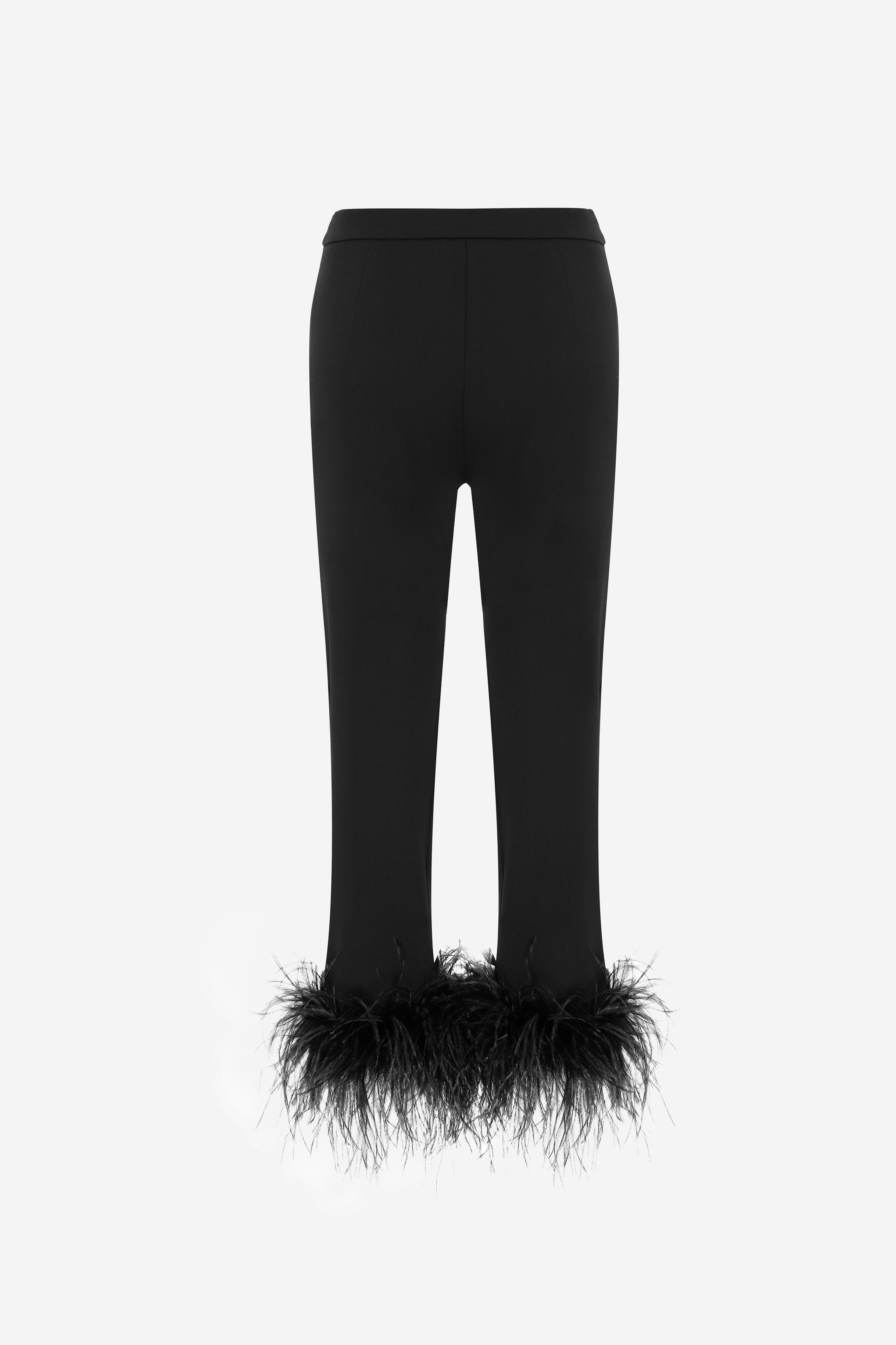 RENETA-TROUSERS WITH OSTRICH FEATHERS in Black