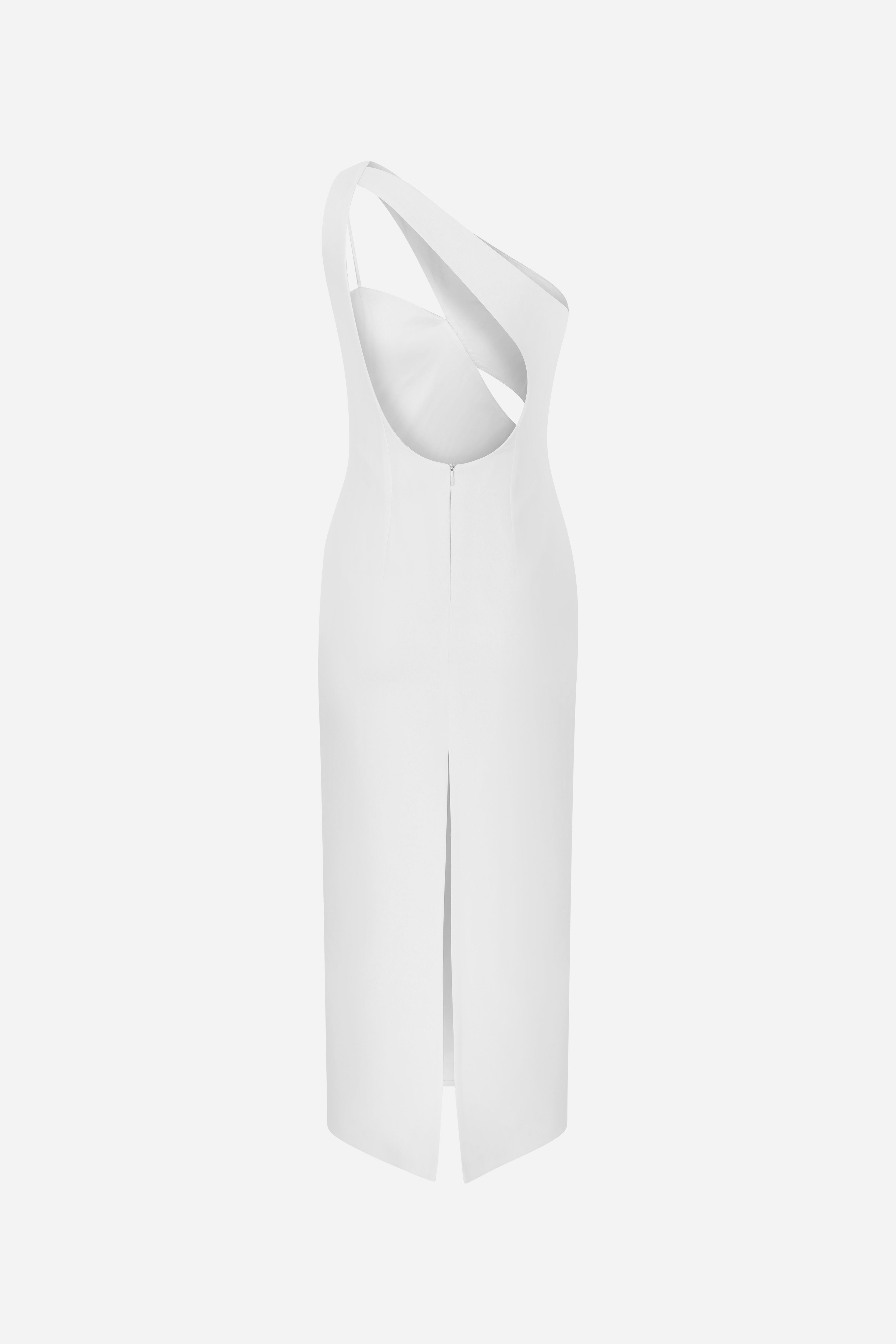 AJAY- ONE SHOULDER BACKLESS MIDI DRESS WITH SEQUIN DETAILS