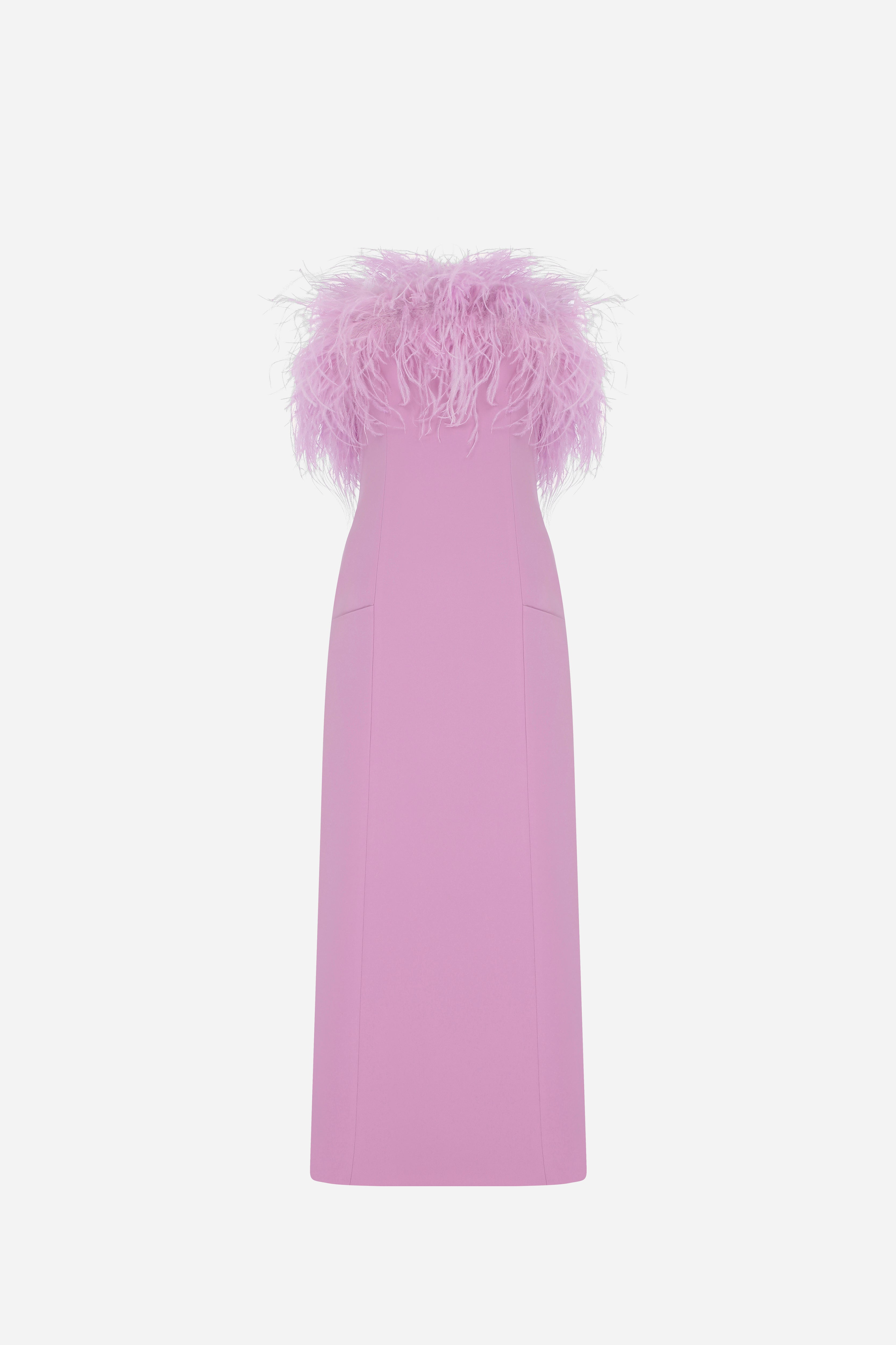 Alanis - Strapless Midi Dress with Feathers