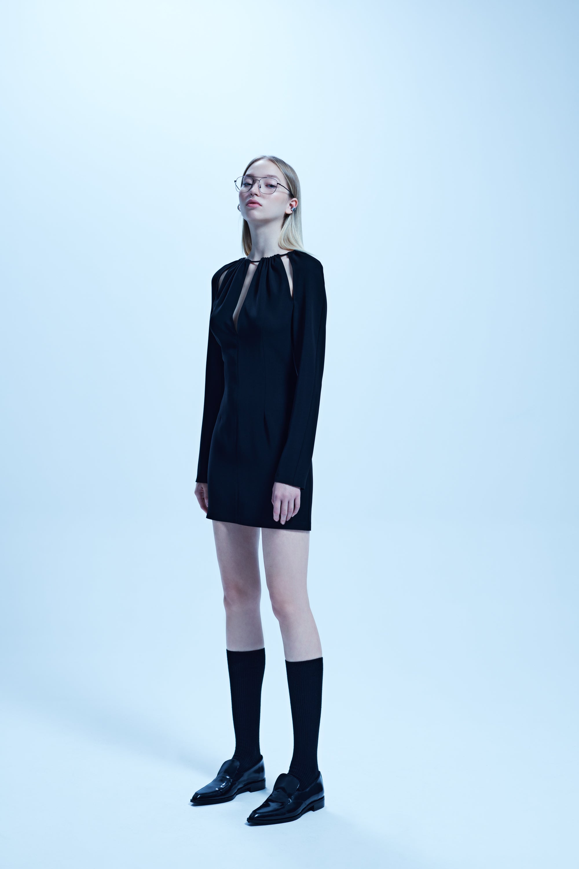 ANG - LONG SLEEVE MINI DRESS WITH DRAPE DETAILS