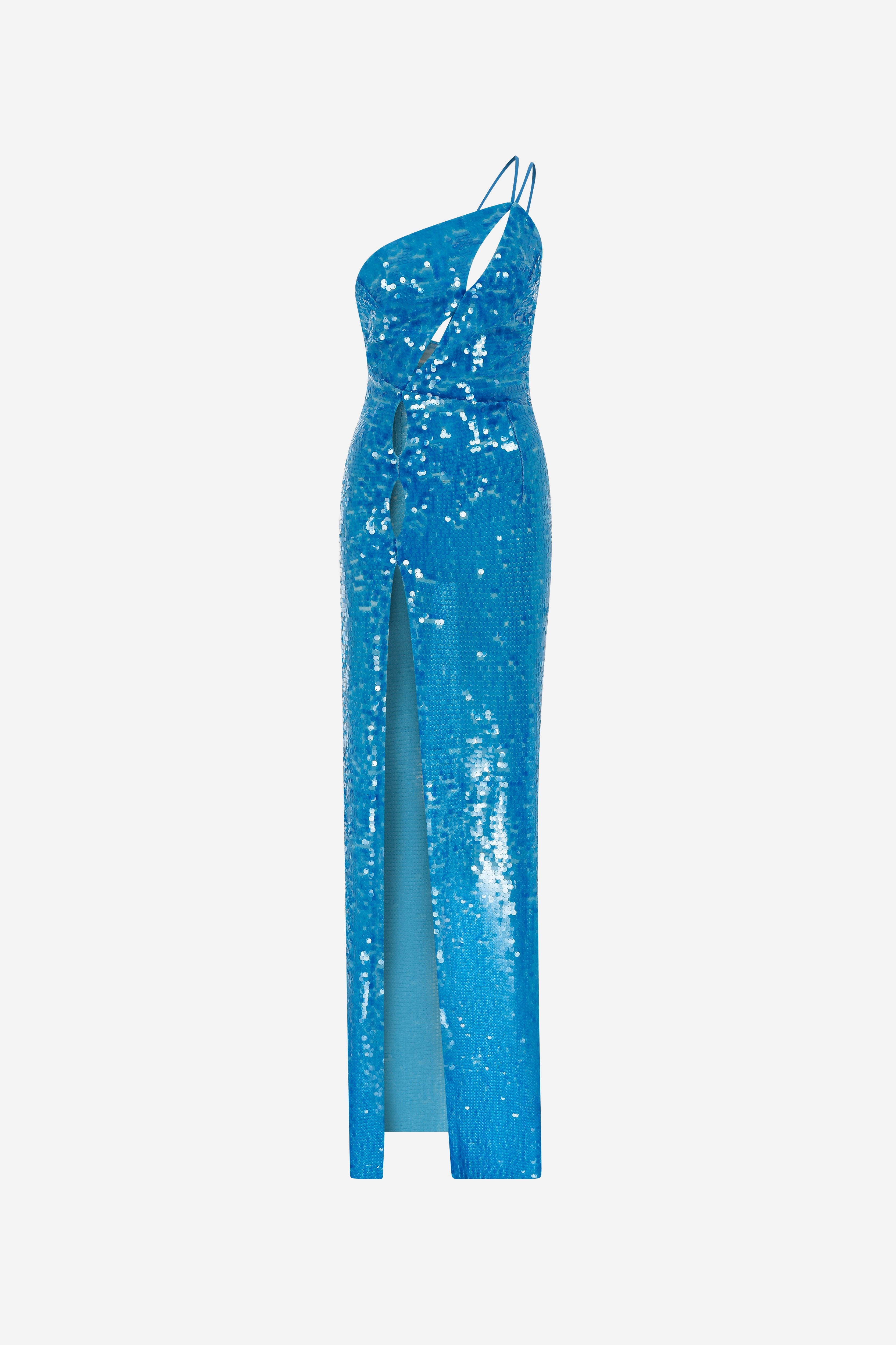 ADRIA - One shoulder sequin maxi dress with deep slit