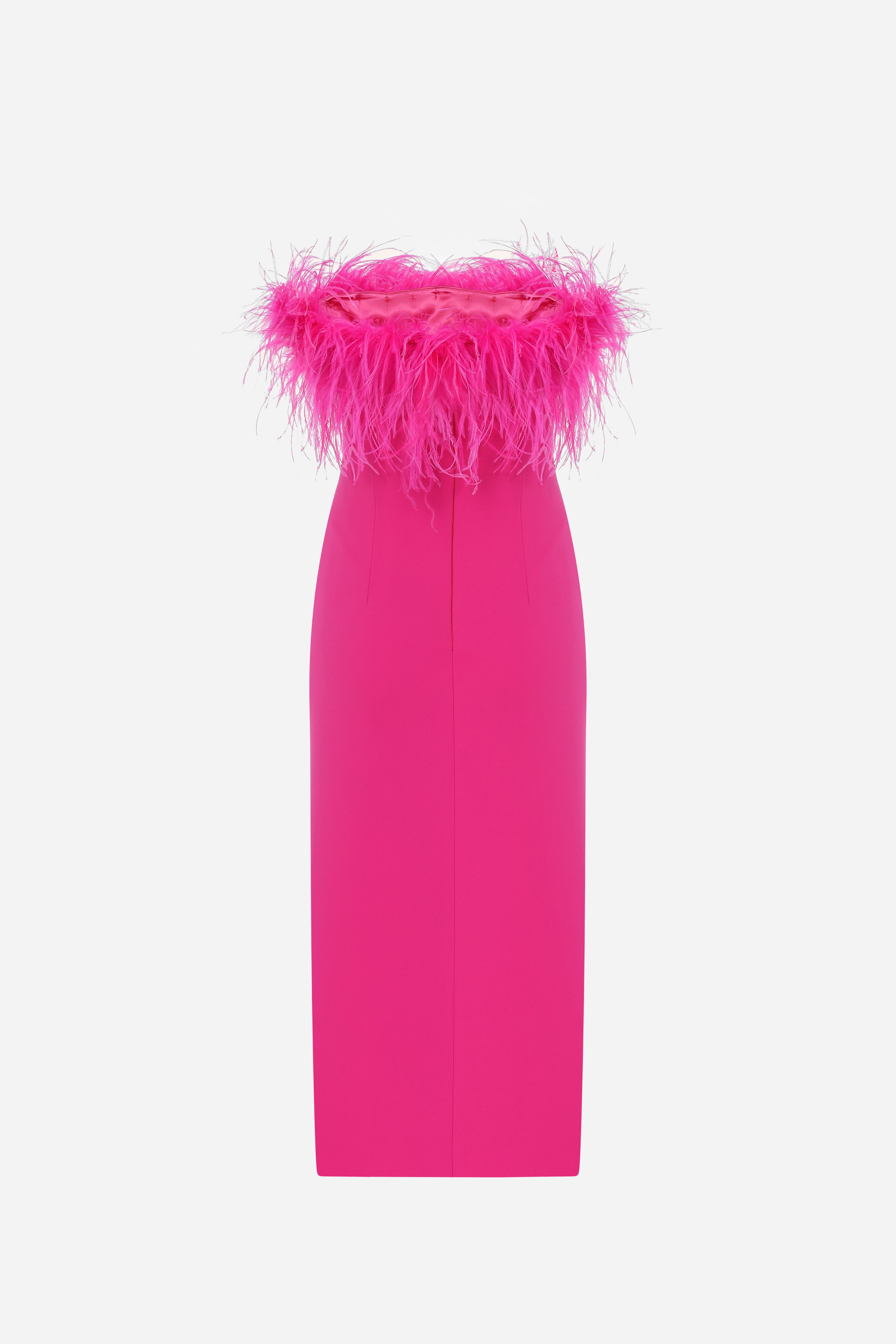 ALANIS - STRAPLESS MIDI DRESS IN FUSCHIA