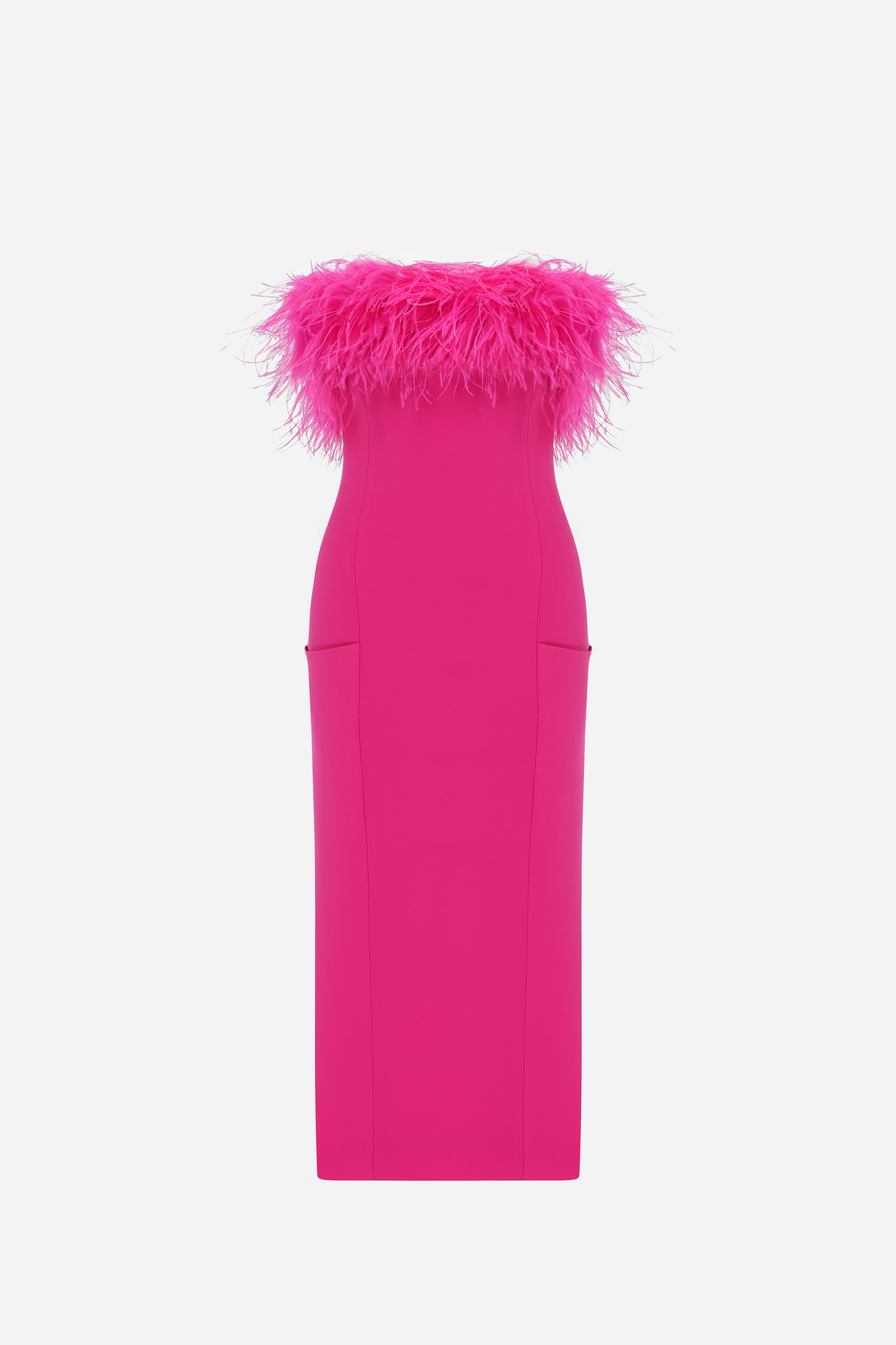 ALANIS - STRAPLESS MIDI DRESS IN FUSCHIA