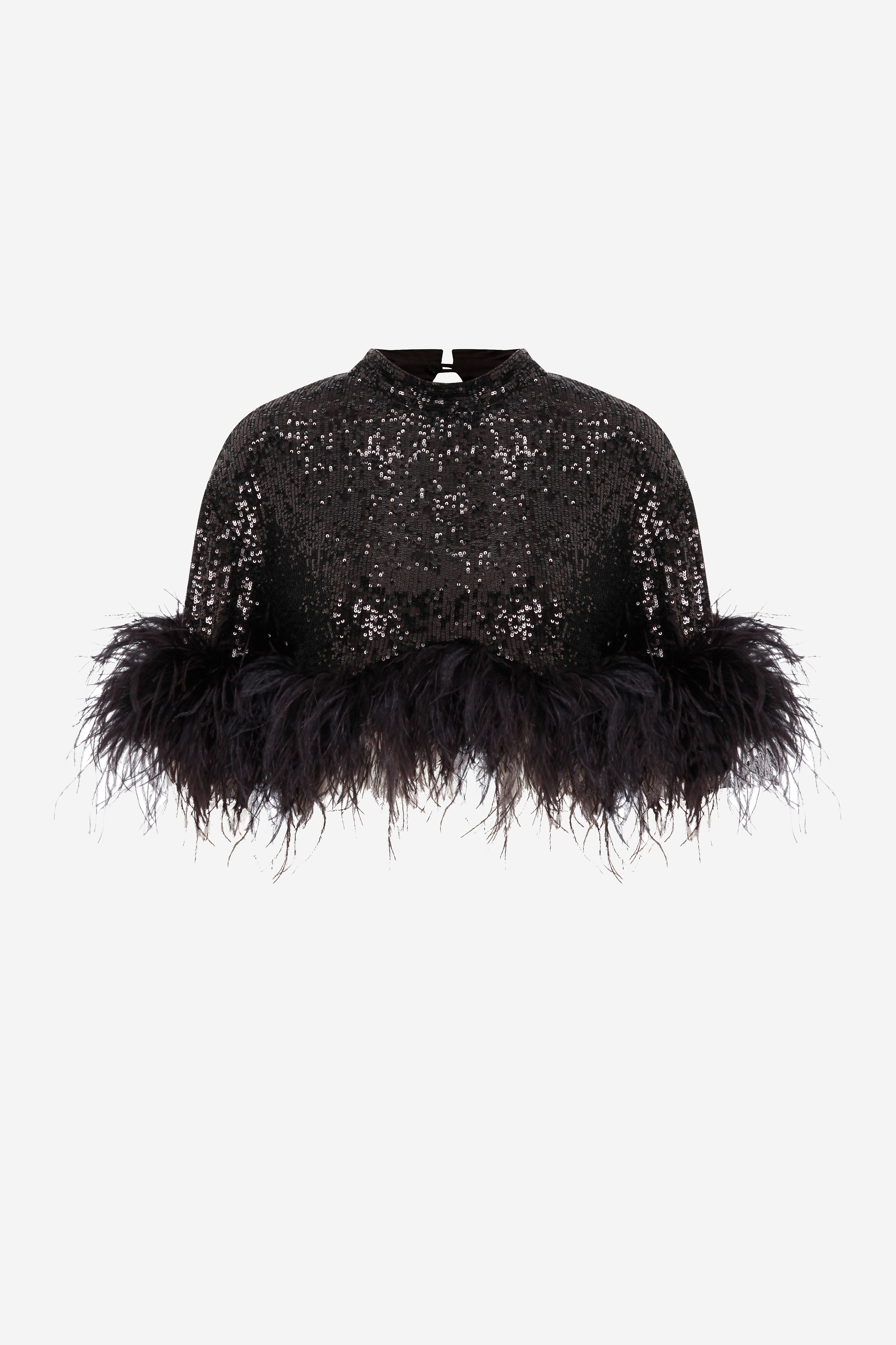 Camille - Sequin Crop Top With Feathers