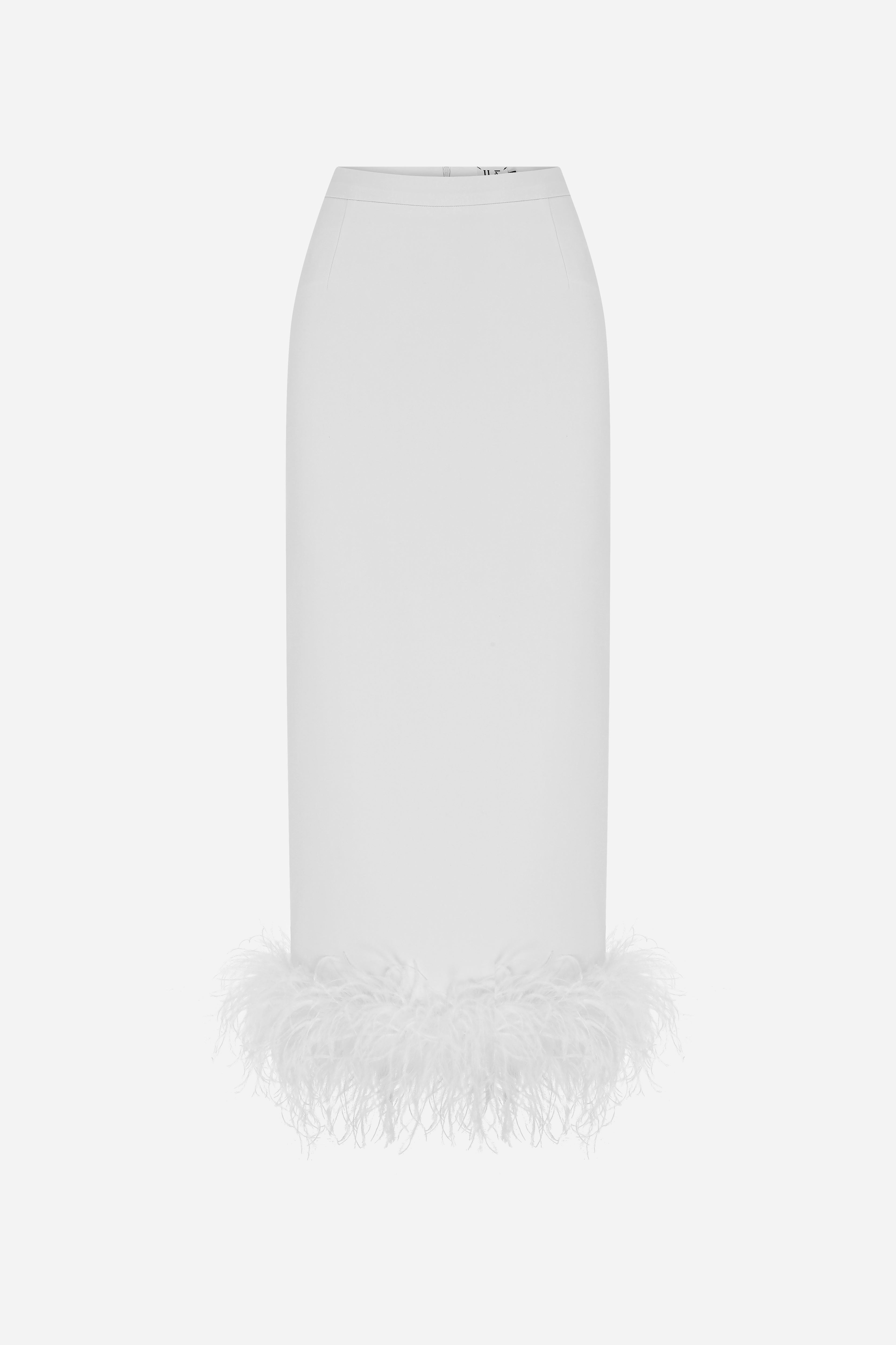 DONNA-MIDI SKIRT WITH OSTRICH