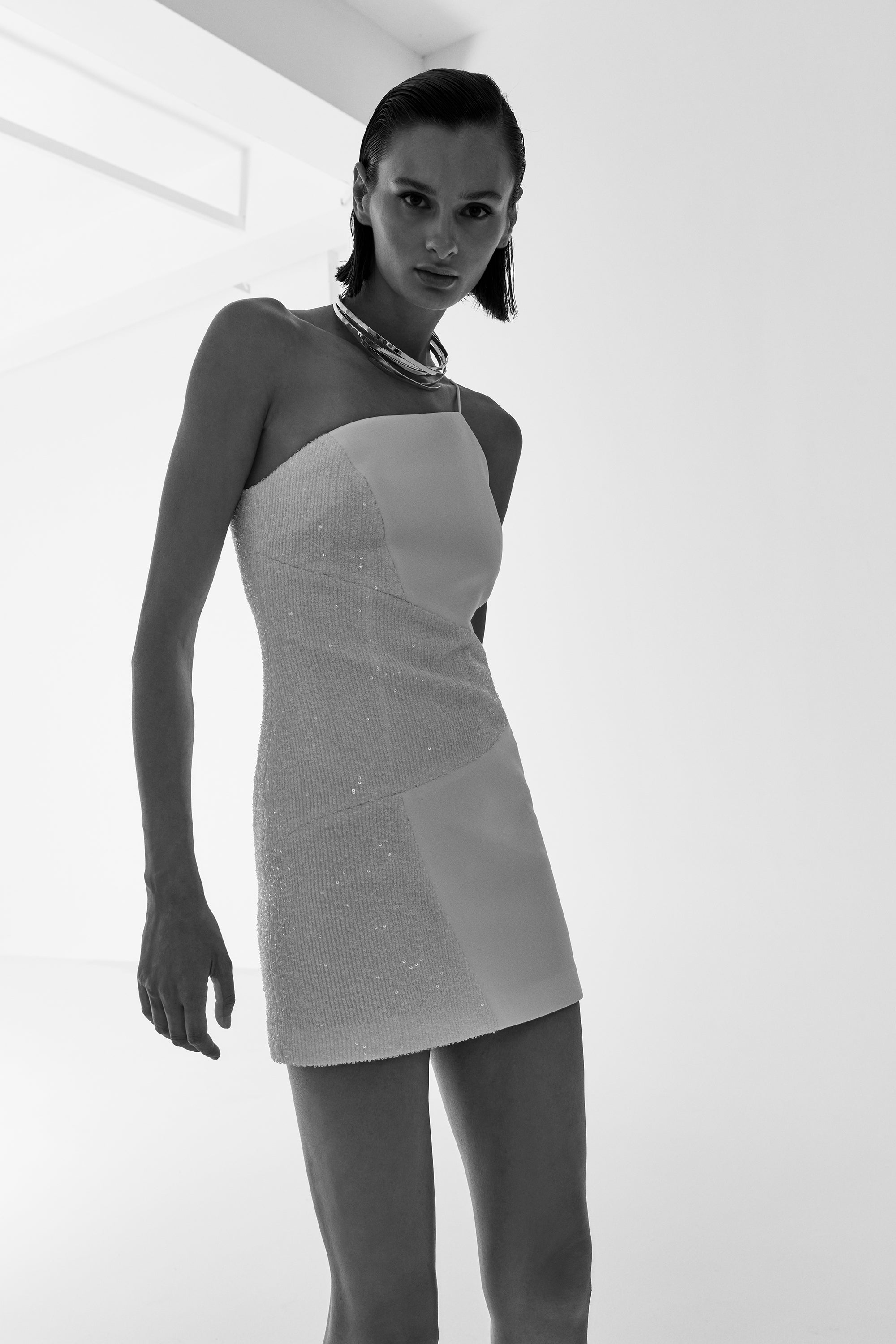 JONI-ONE SHOULDER MINI DRESS WITH SEQUIN DETAILS