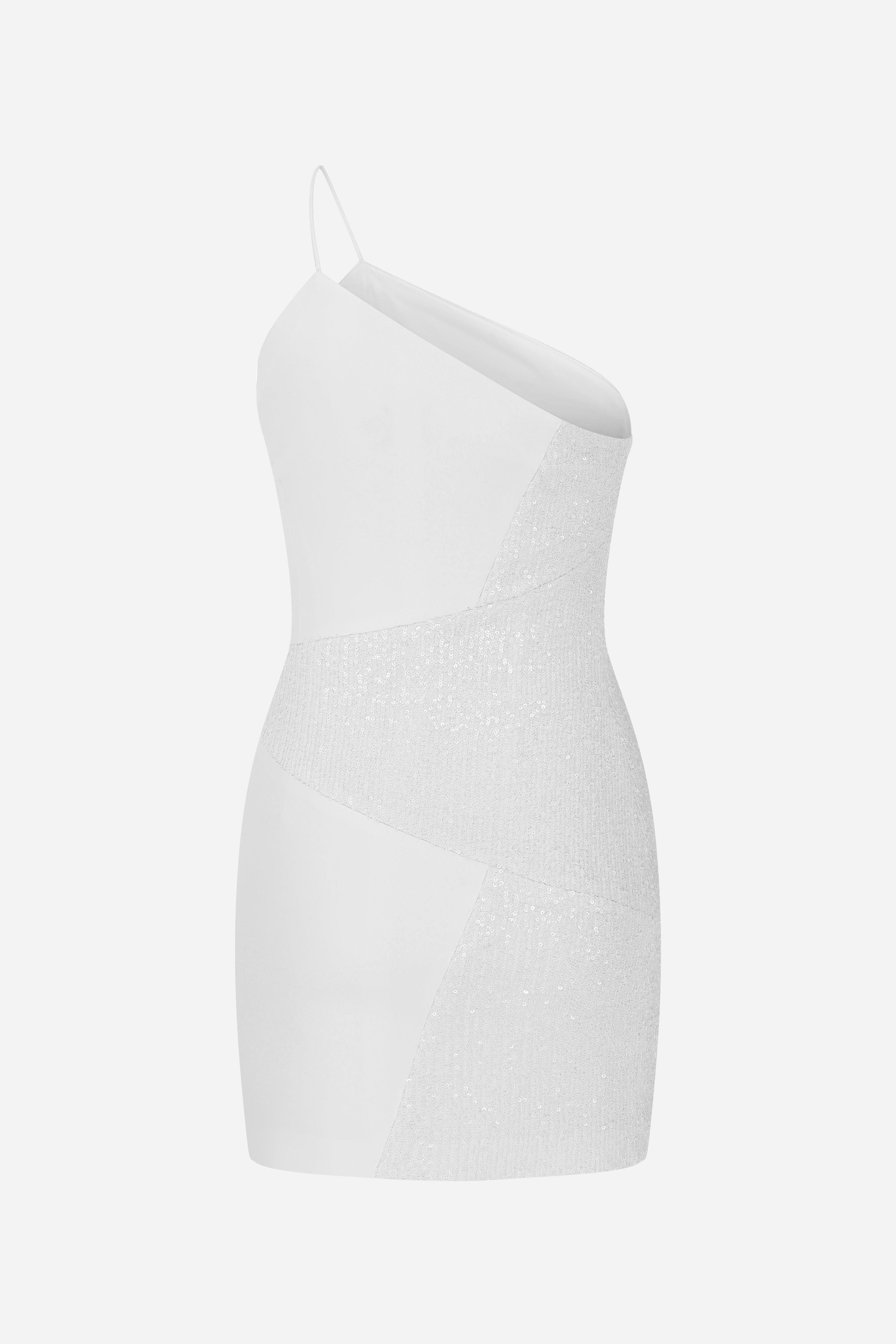 JONI-ONE SHOULDER MINI DRESS WITH SEQUIN DETAILS
