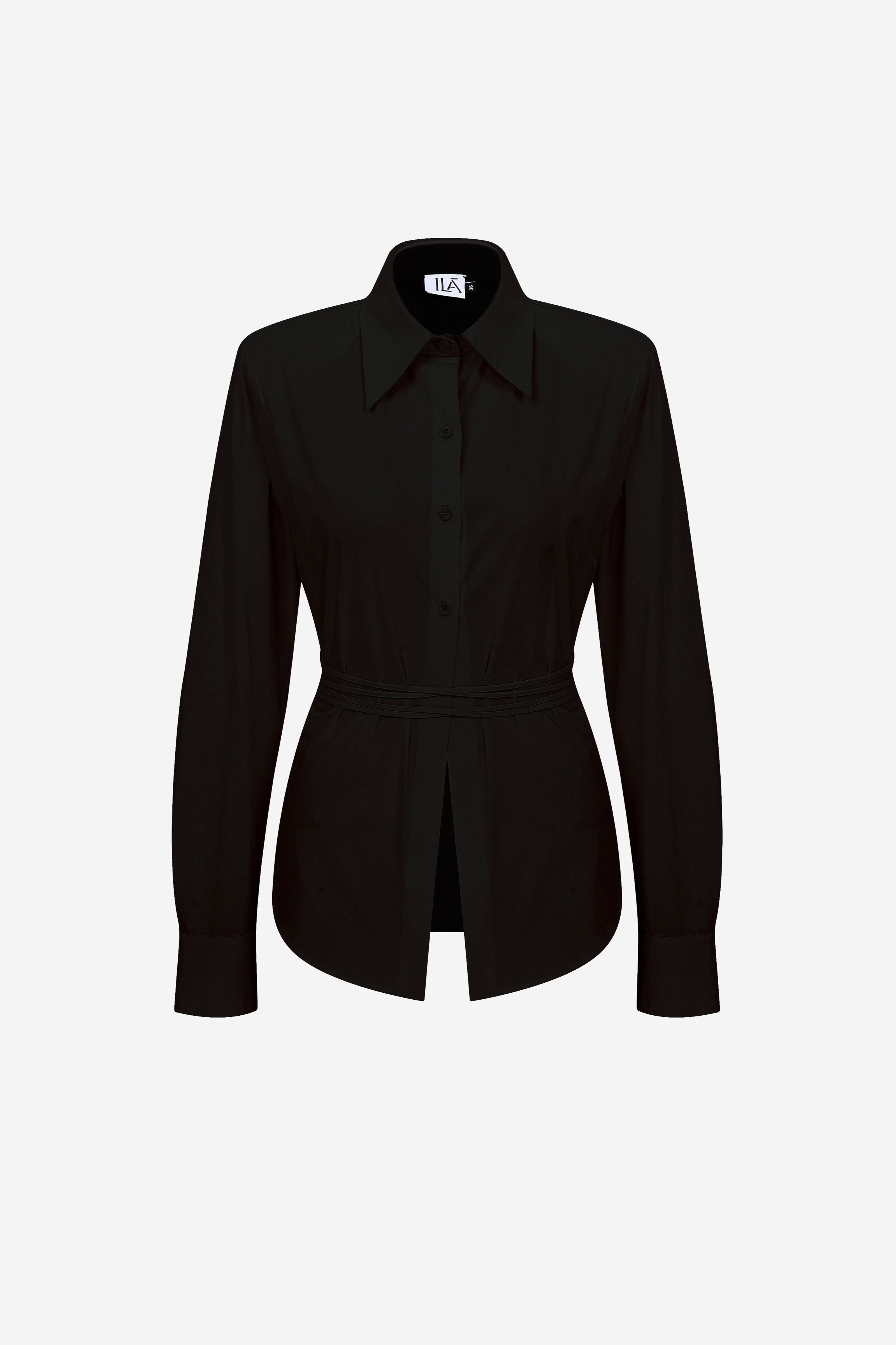 LUAN - COTTON SHIRT WITH SHOULDER PADS IN BLACK