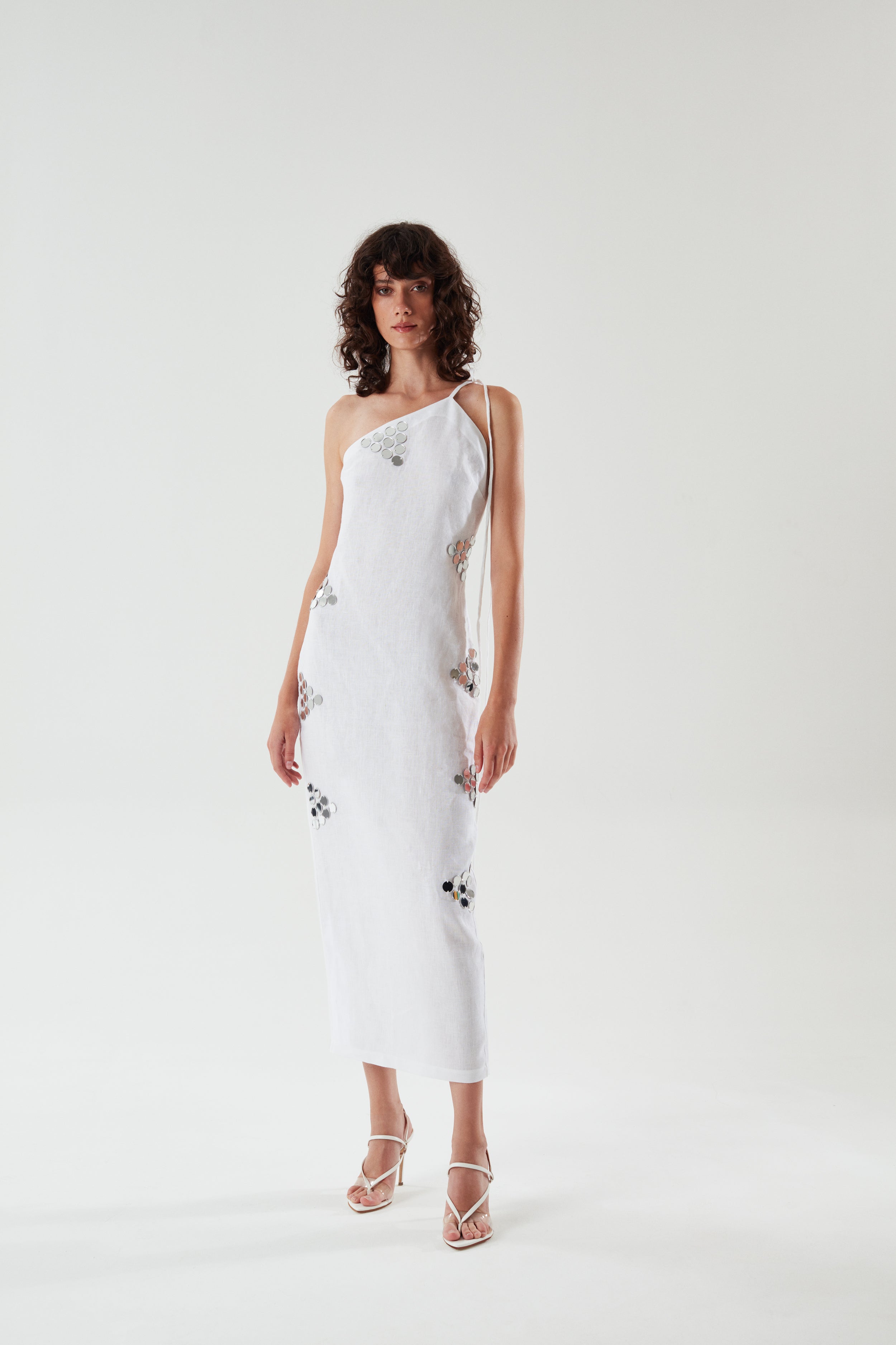 Odine - Linen Dress With Handmade Mirror Details