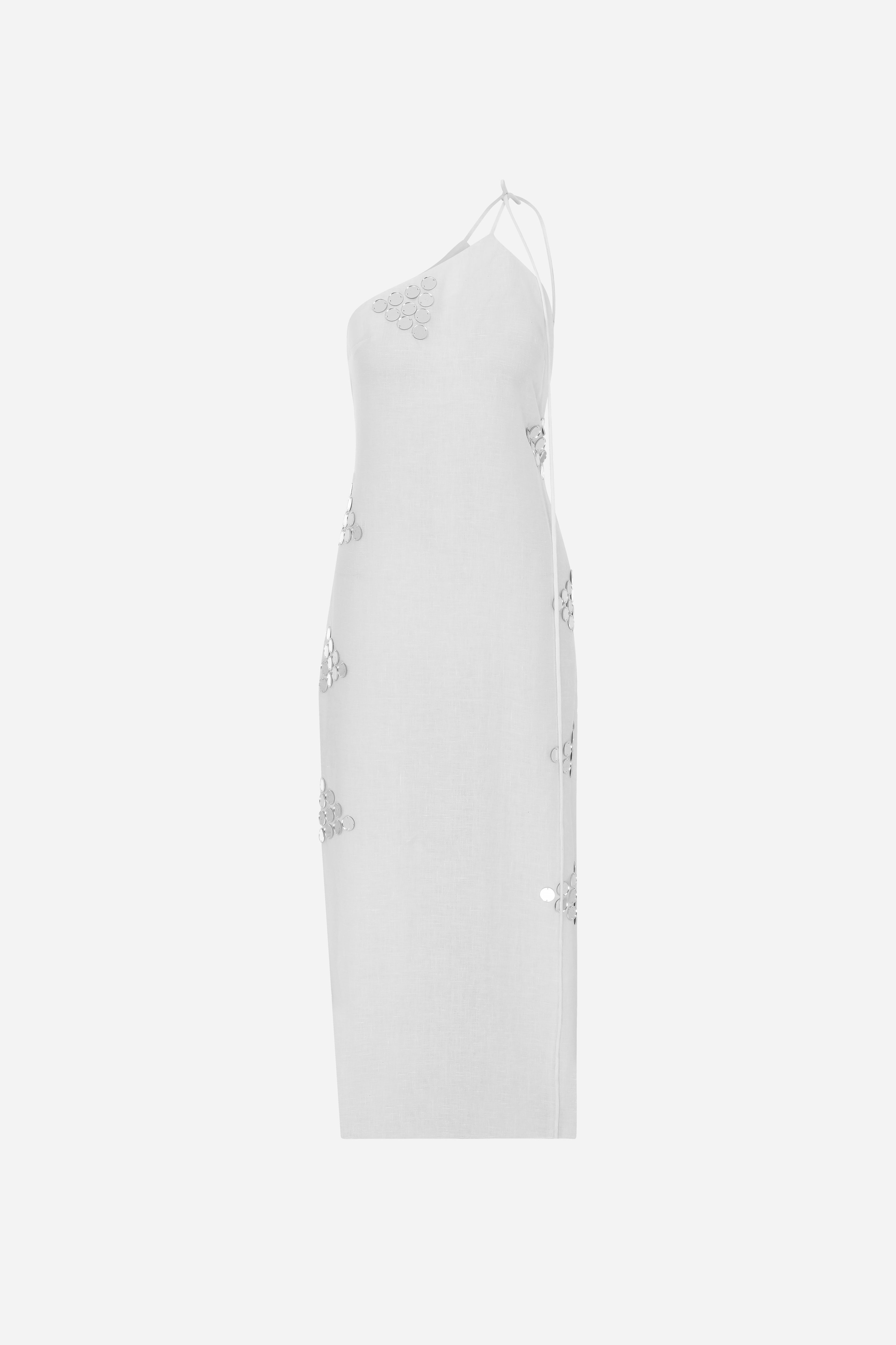 Odine - Linen Dress With Handmade Mirror Details